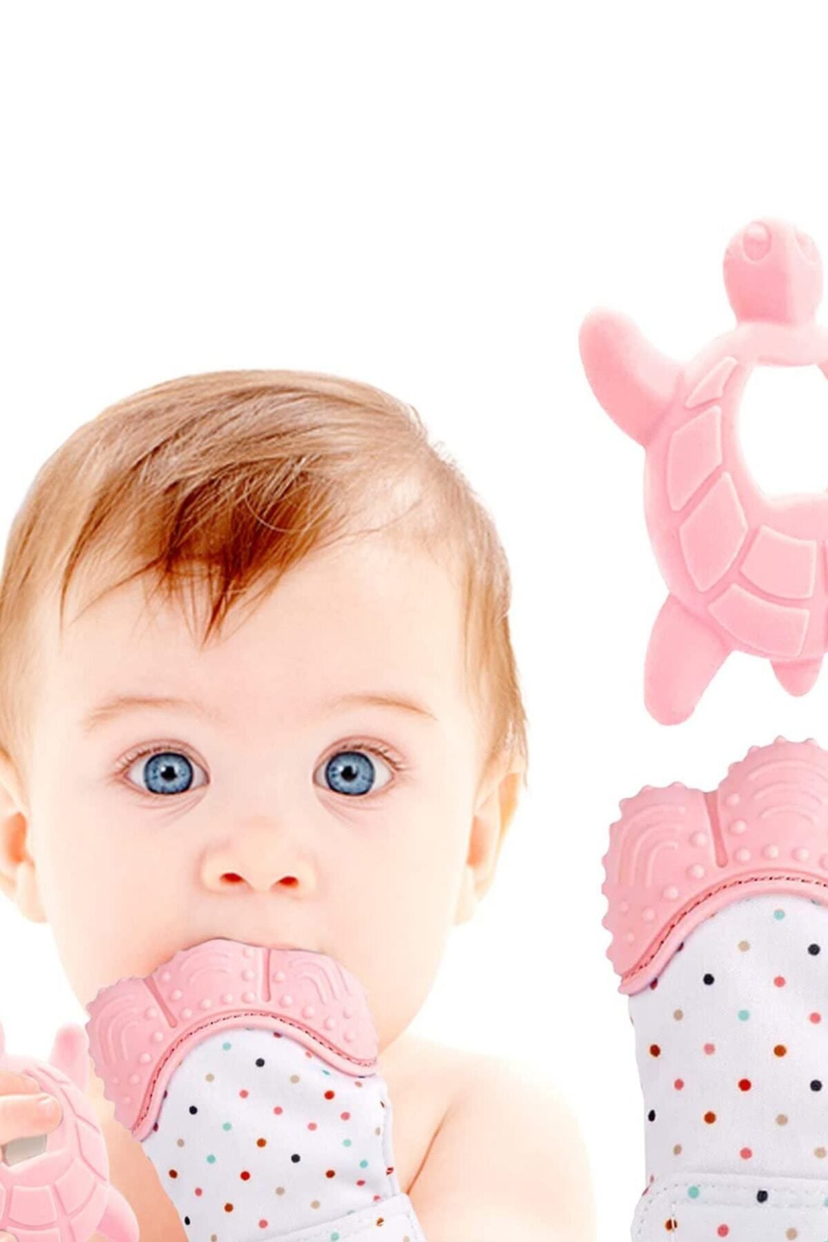 Benefse Renkli Diş Kaşıyıcı Eldiven Pembe 0-12 Ay Bebek Diş Çıkarıcı Emzik Askısı Beşik Oyuncağı