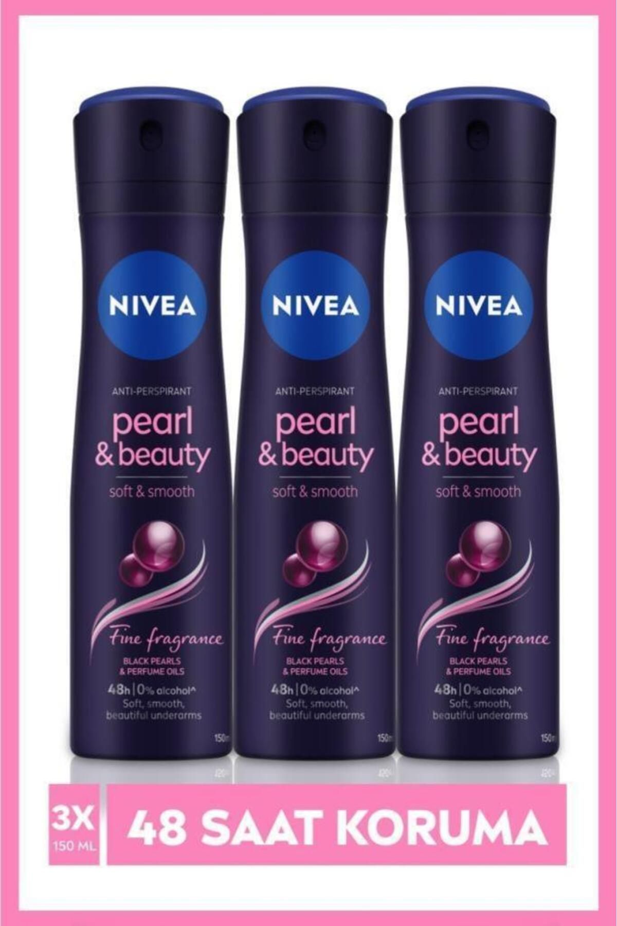 NIVEA Kadın Sprey Deodorant Pearl&beauty Fine Fragrance,48 Saat Anti-perspirant Koruma  150ml X3 Ade