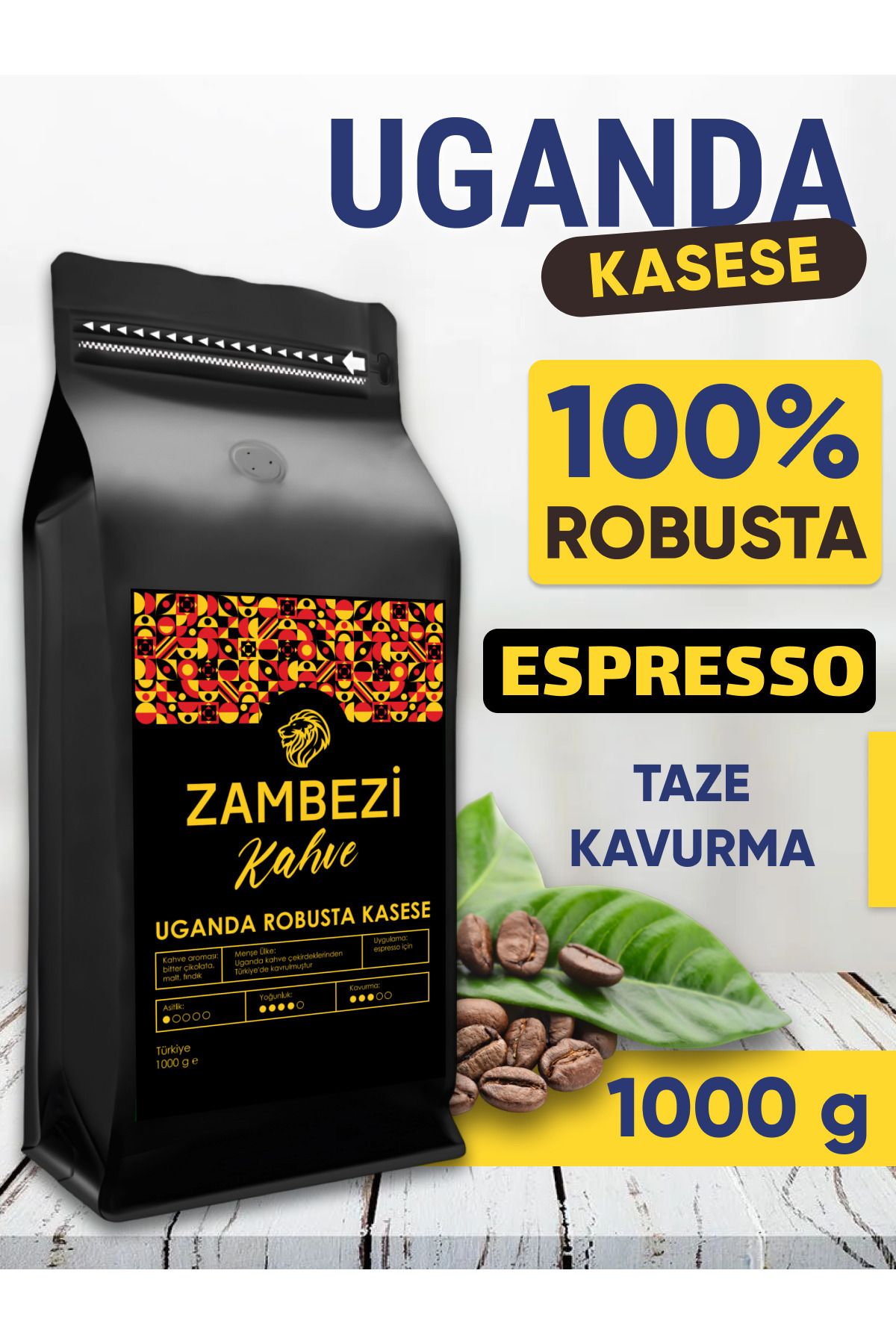 Zambezi Uganda Robusta Kasese Çekirdek Kahve 1 Kg / 1000 G