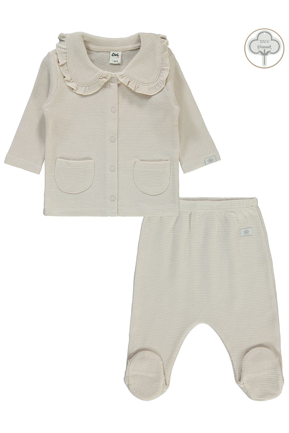 Civil Baby Kız Bebek Pijama Takımı 1-9 Ay Taş Rengi