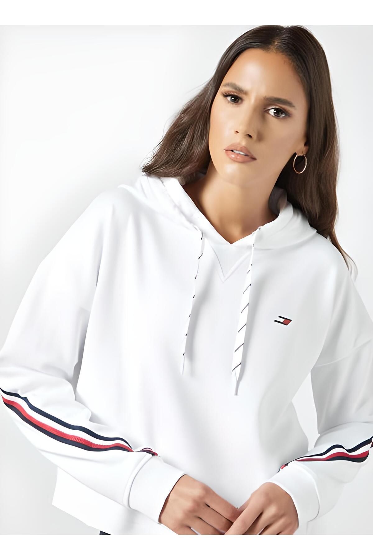 Tommy Hilfiger relaxed double pique hoodie – women Gri renk