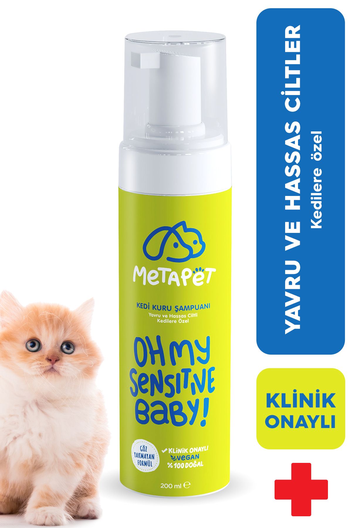 Metapet Hassas Ciltli Kediler Için Kuru Şampuan, Doğal Tüy Bakım Ürünü, Durulanmayan Susuz Köpük Yıkama