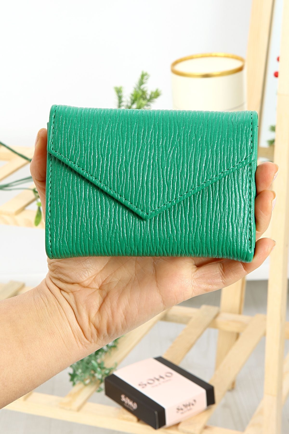 SOHO Orijinal Kadın Çok Gözlü Kartlıklı Çıtçıtlı Kağıt Para Bölmeli Yumuşak Deri Mini Zarf Modeli Cüzdan