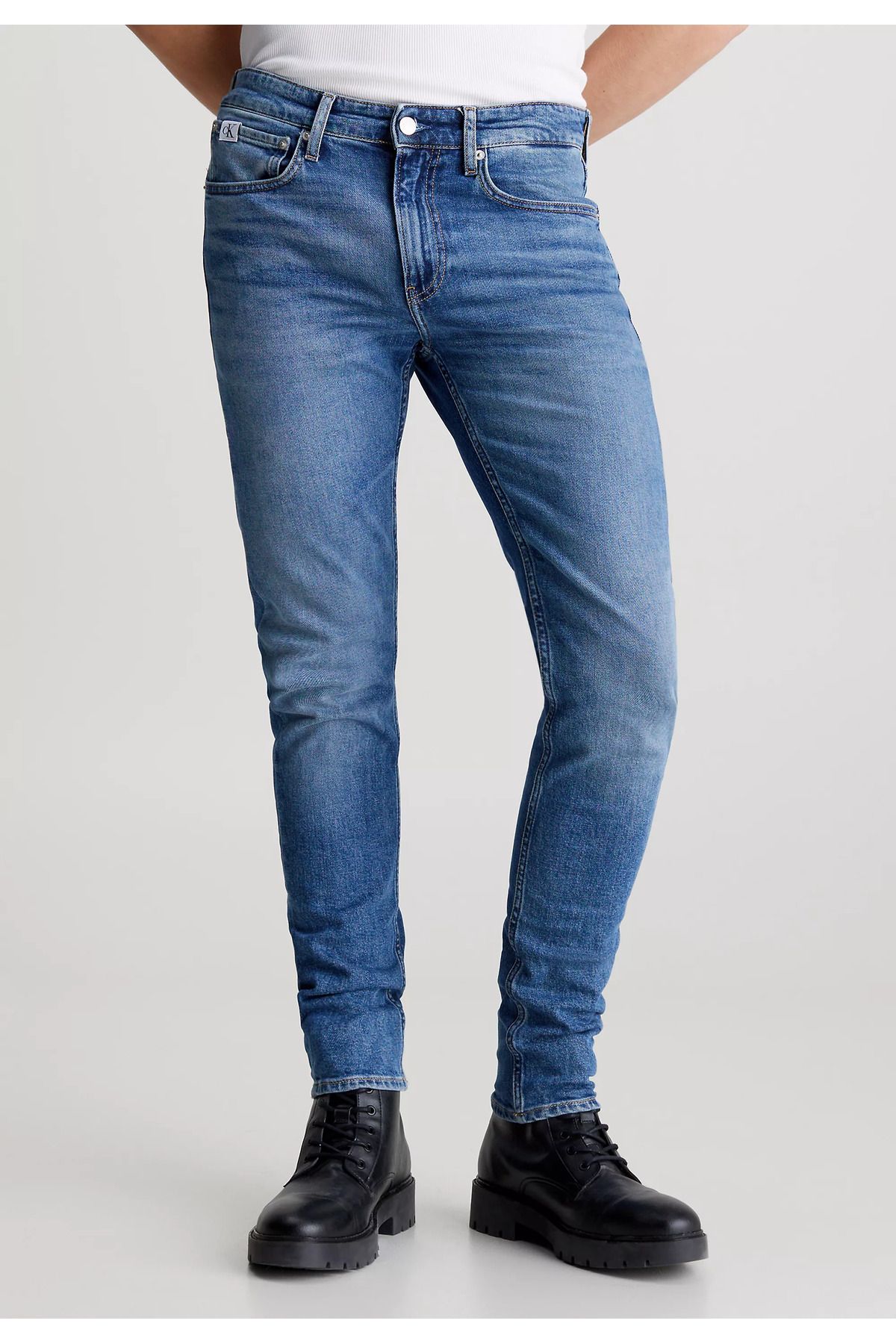 Calvin Klein Erkek Normal Belli Dar Kesim Düz Paça Mavi Jeans J30J324845-1A4