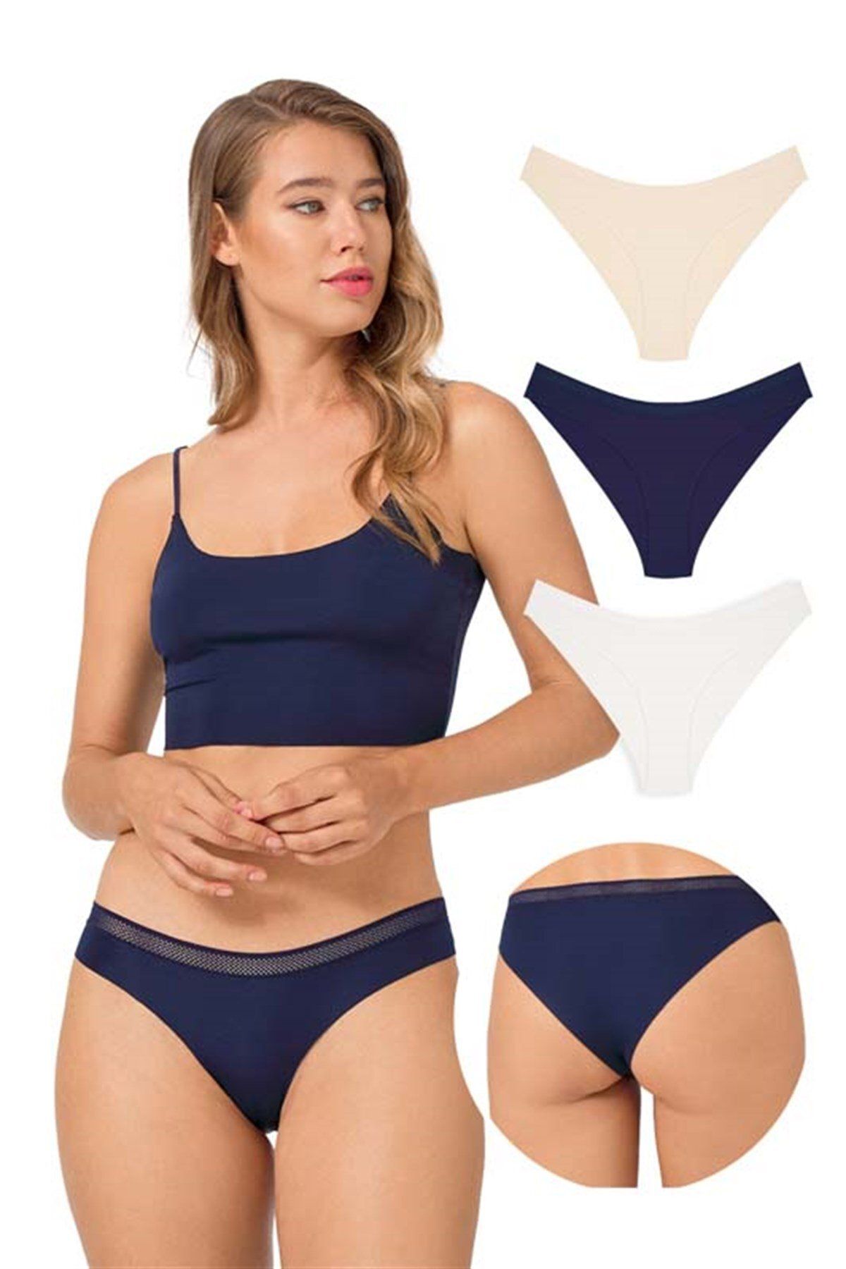 Cottonhill File Lastikli Lazer Kesim Bikini Külot 3'lü Paket - 2