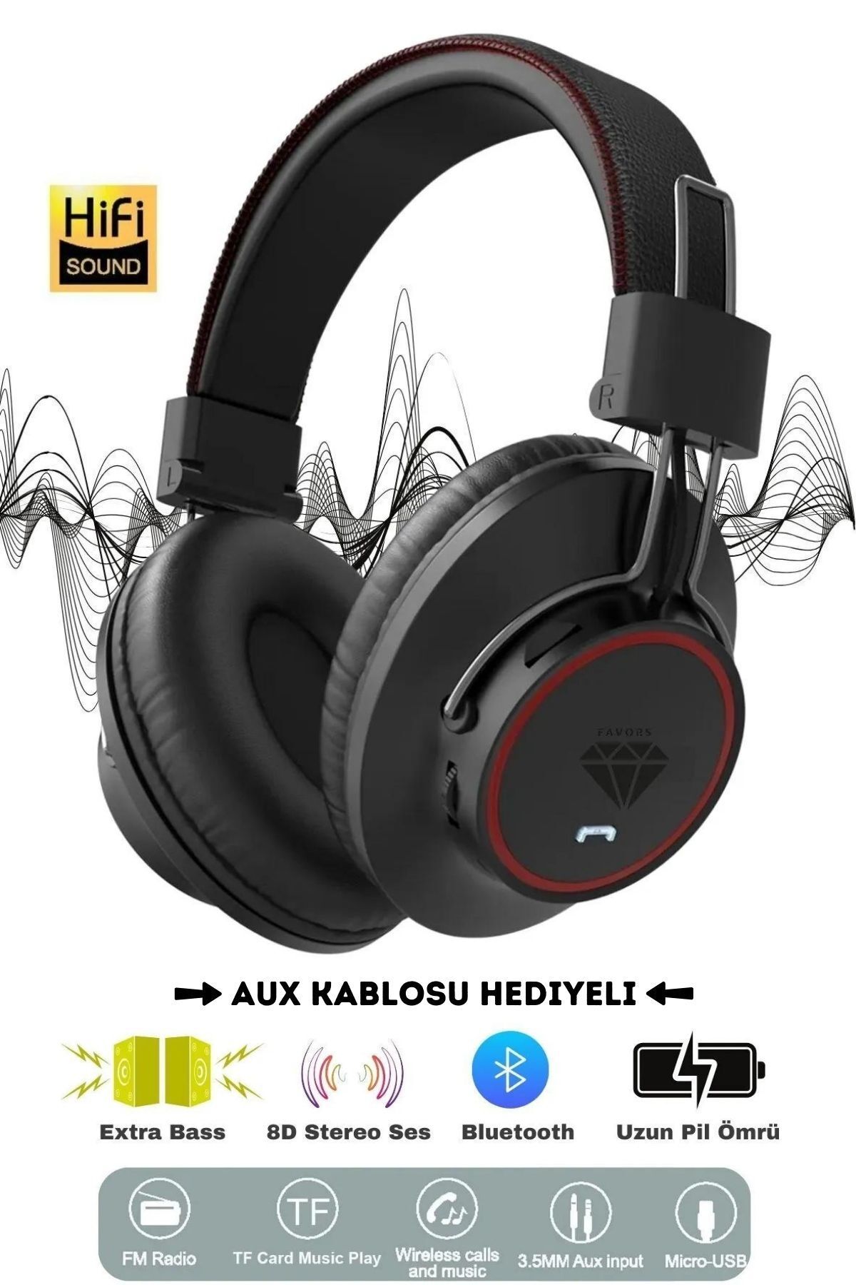 Favors Katlanabilir Kulaküstü Bluetooth Kulaklık Extra Bass 8D HD Stereo Sound Pure Bass HD10