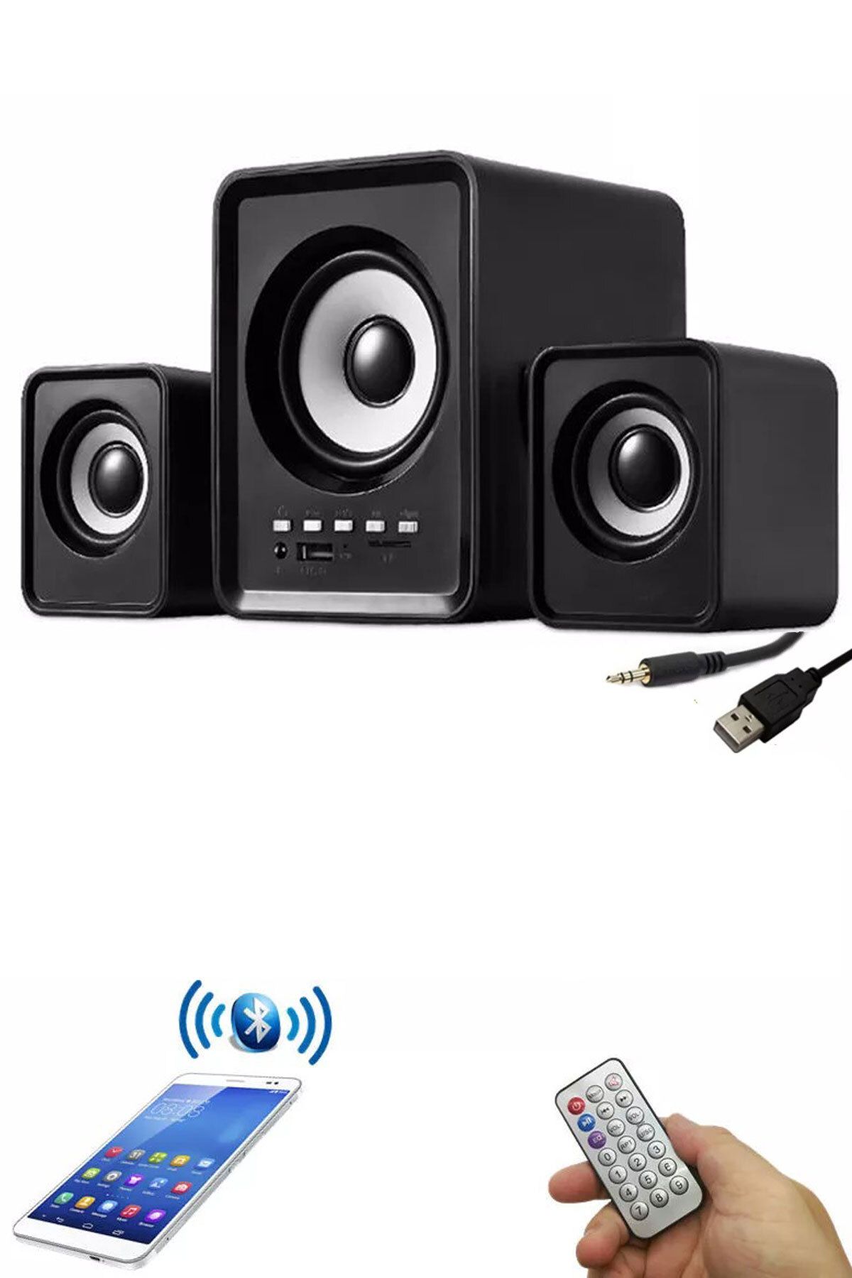 Favors 2+1 Ses Sistemi Kumandalı Bluetooth Hoparlör Tv/pc/telefon Uyumlu Usb Speaker Fm Radio Kart Okuyucu