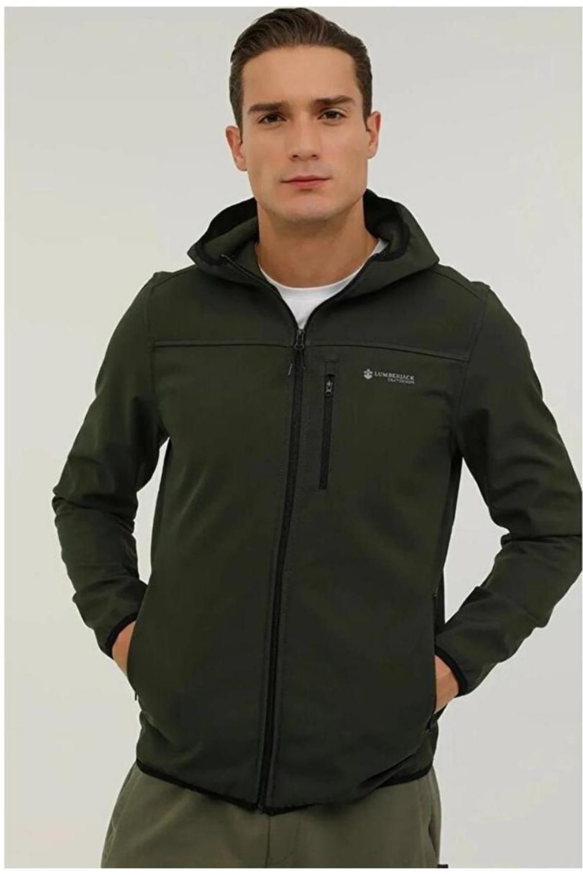 Lumberjack Erkek Haki Basic Softshell Kapşonlu Ceket Vo101398602