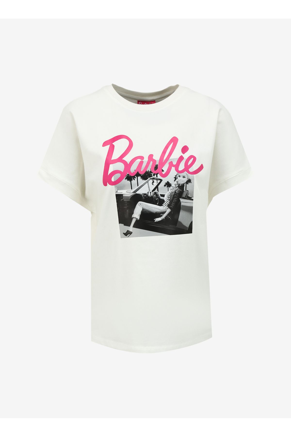 Barbie Bisiklet Yaka Baskılı Ekru Kadın T-Shirt BRB4SL-TST6090