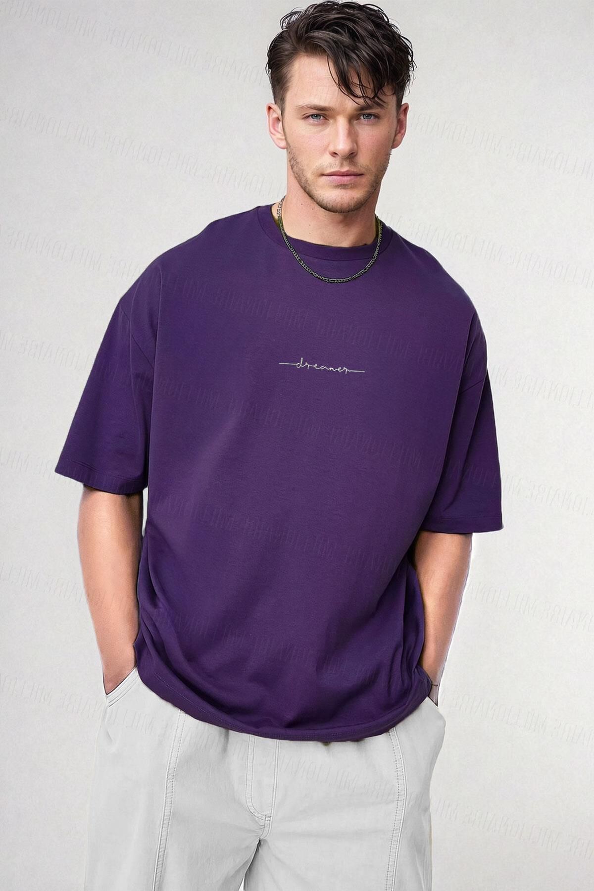 Teenage Millionaire Erkek Dreamer Mor Baskılı Oversize Salas Boyfriend T-Shirt