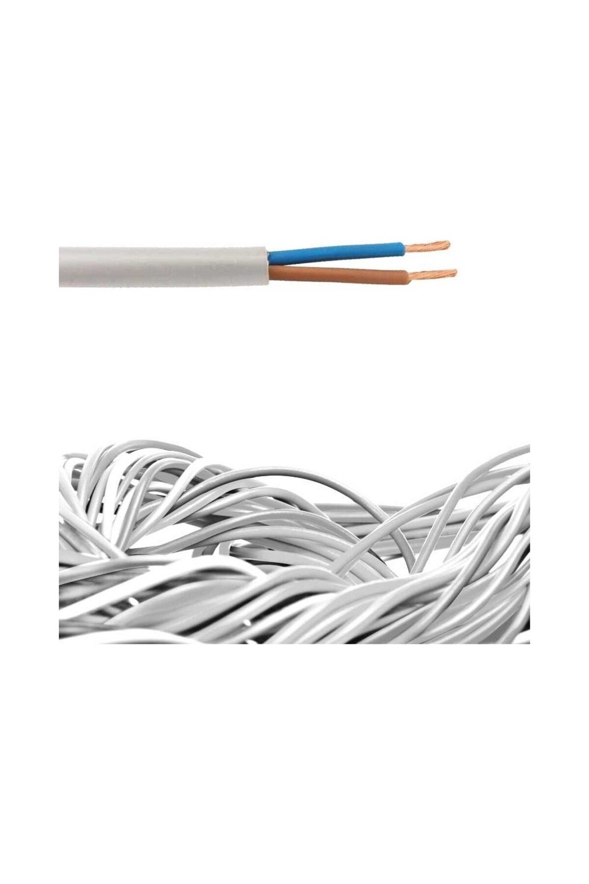 AZENTECH Öznur 2 x 1,5 mm Ttr Çok Damarlı Beyaz Kablo %100 Bakır 7 Metre