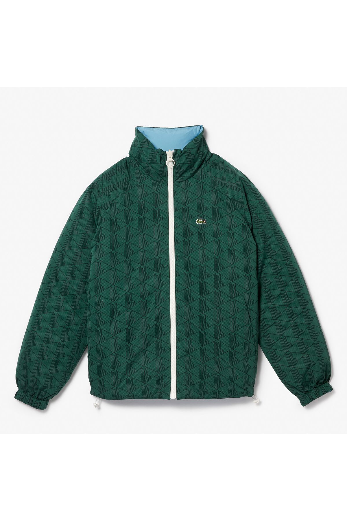 Lacoste Unisex Dik Yaka Baskılı Çift Taraflı Monogram Koyu Yeşil Şişme Mont