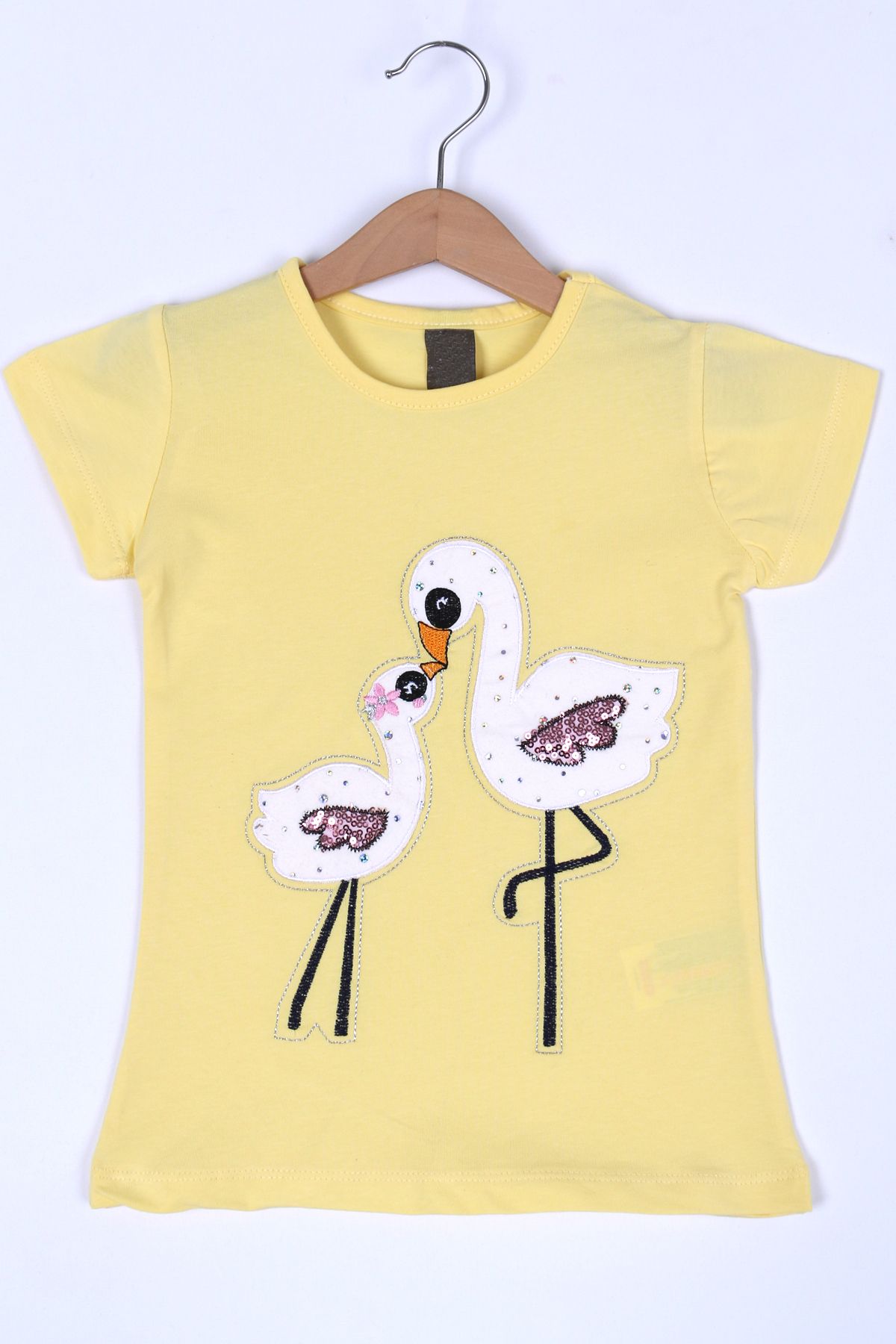Cansın Mini Kız Çocuk Sarı Kuğu Nakışlı 2-8 Yaş T-shirt 0411-2