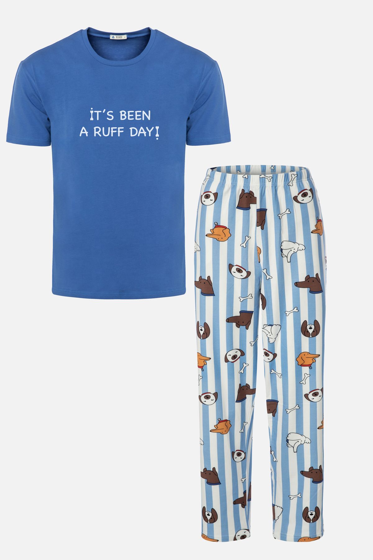 koza iç giyim Erkek Kısa Kollu Pamuklu Hayvan Desenli Pijama Takımı