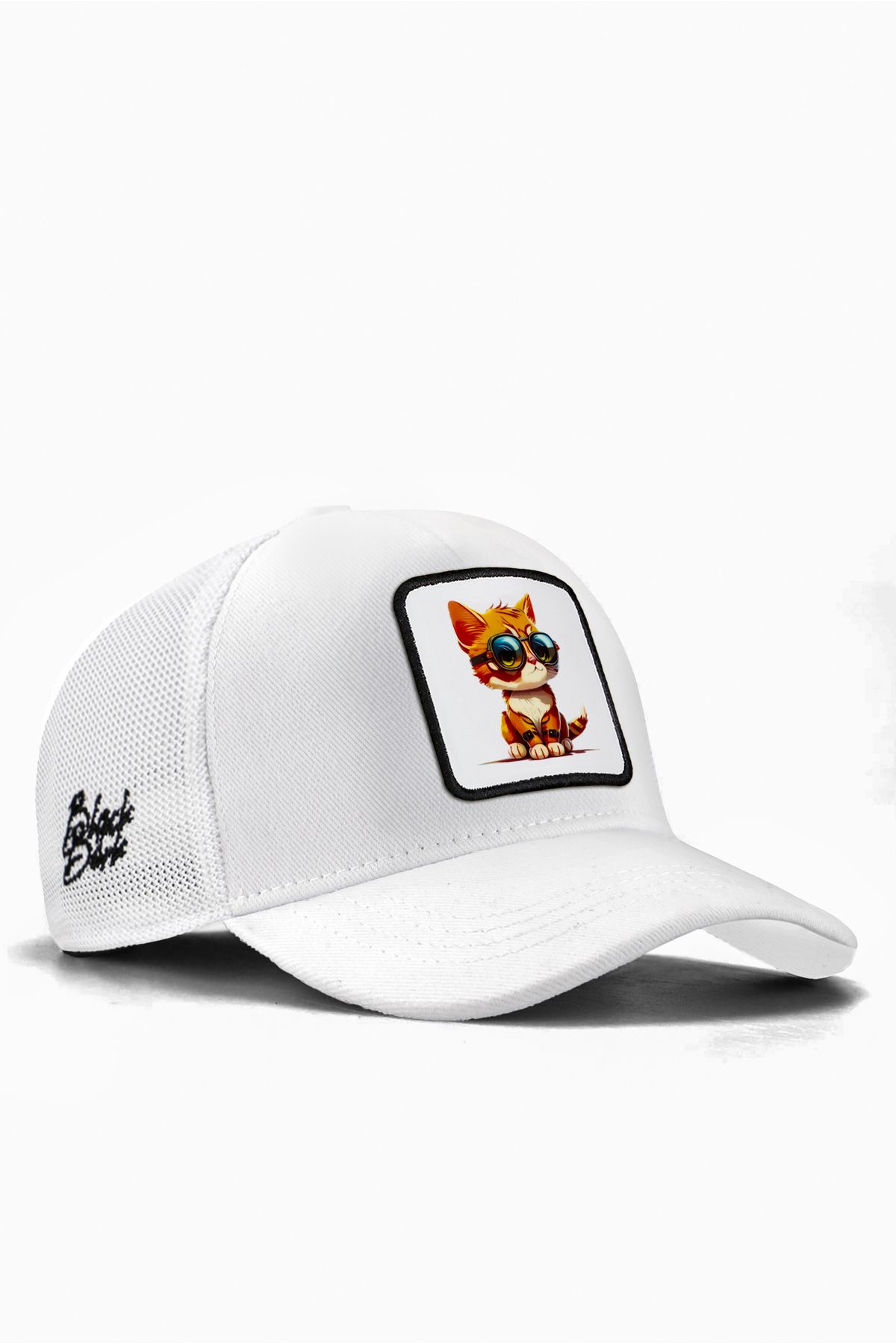 BlackBörk V1 Trucker Kids Kedi -4bs Kod Logolu Unisex Beyaz Çocuk Şapka (CAP)
