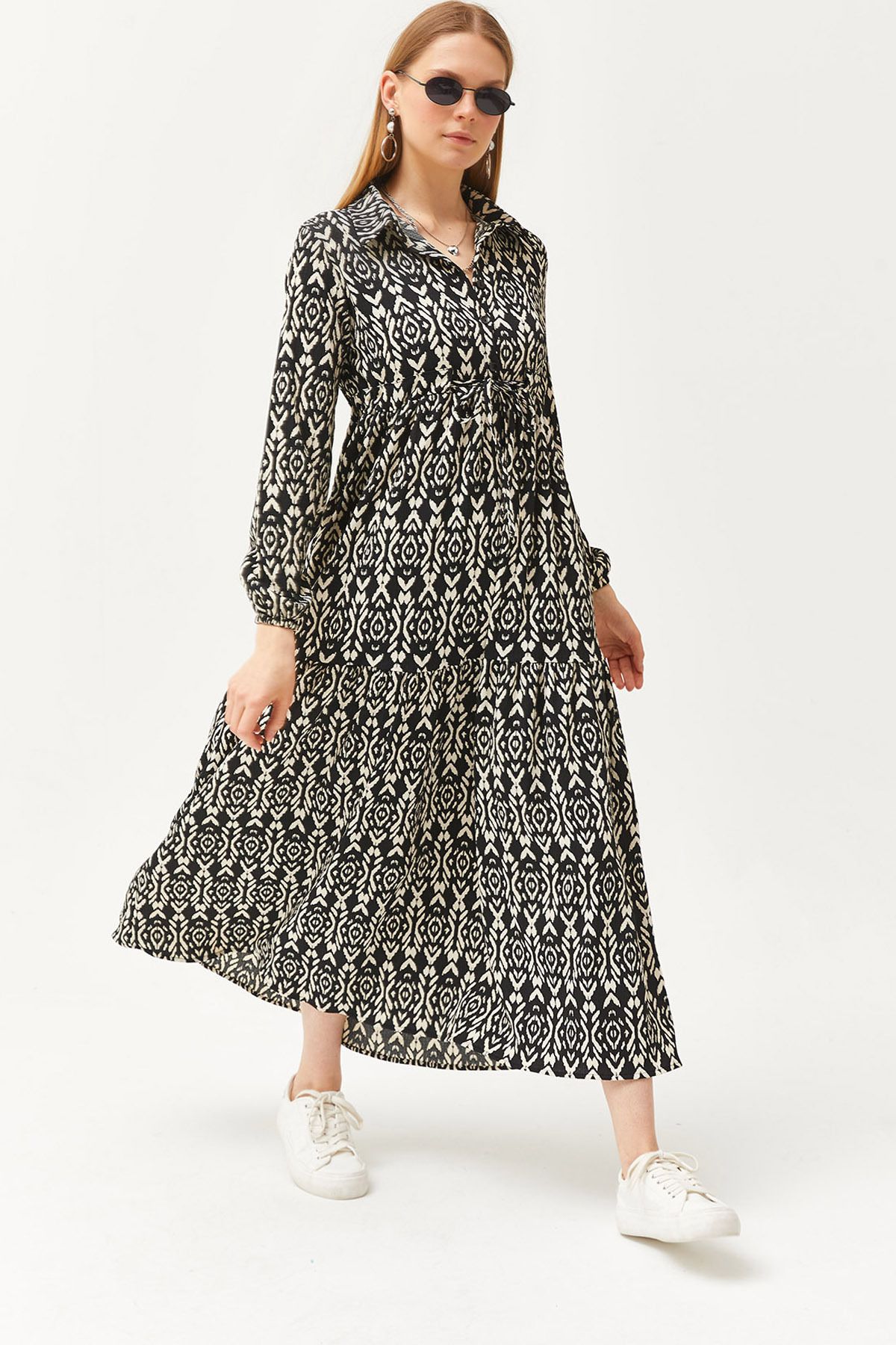 Olalook Kadın Siyah Yarım Patlı Kuşaklı Maxi Örme Elbise TSE-00000002