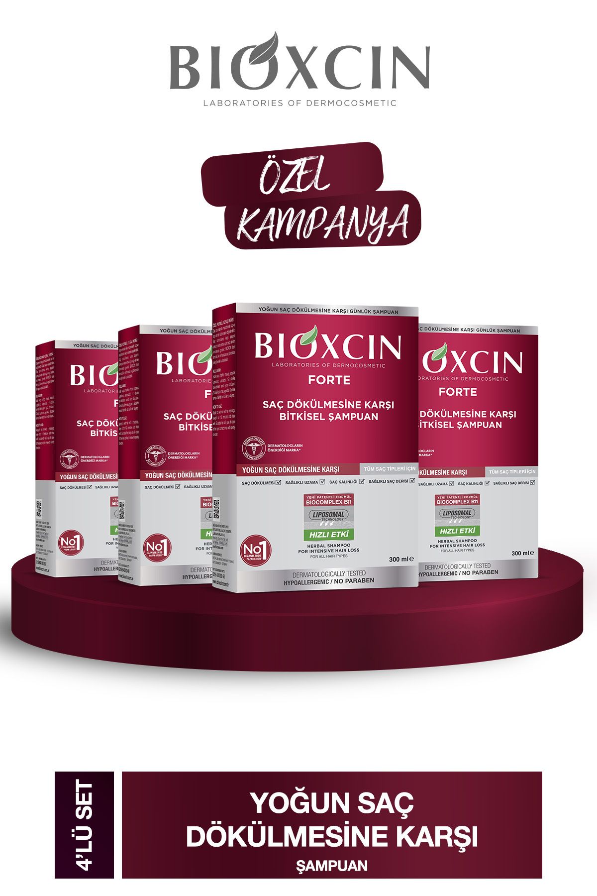Bioxcin Forte Şampuan 4lü Fırsat Paketi 4 Adet 300 ml Yoğun Saç Dökülmesi Şampuanı