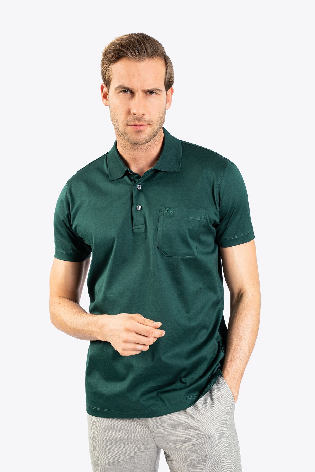 Karaca Erkek Büyük Beden Polo Yaka Tişört-Koyu Yeşil
