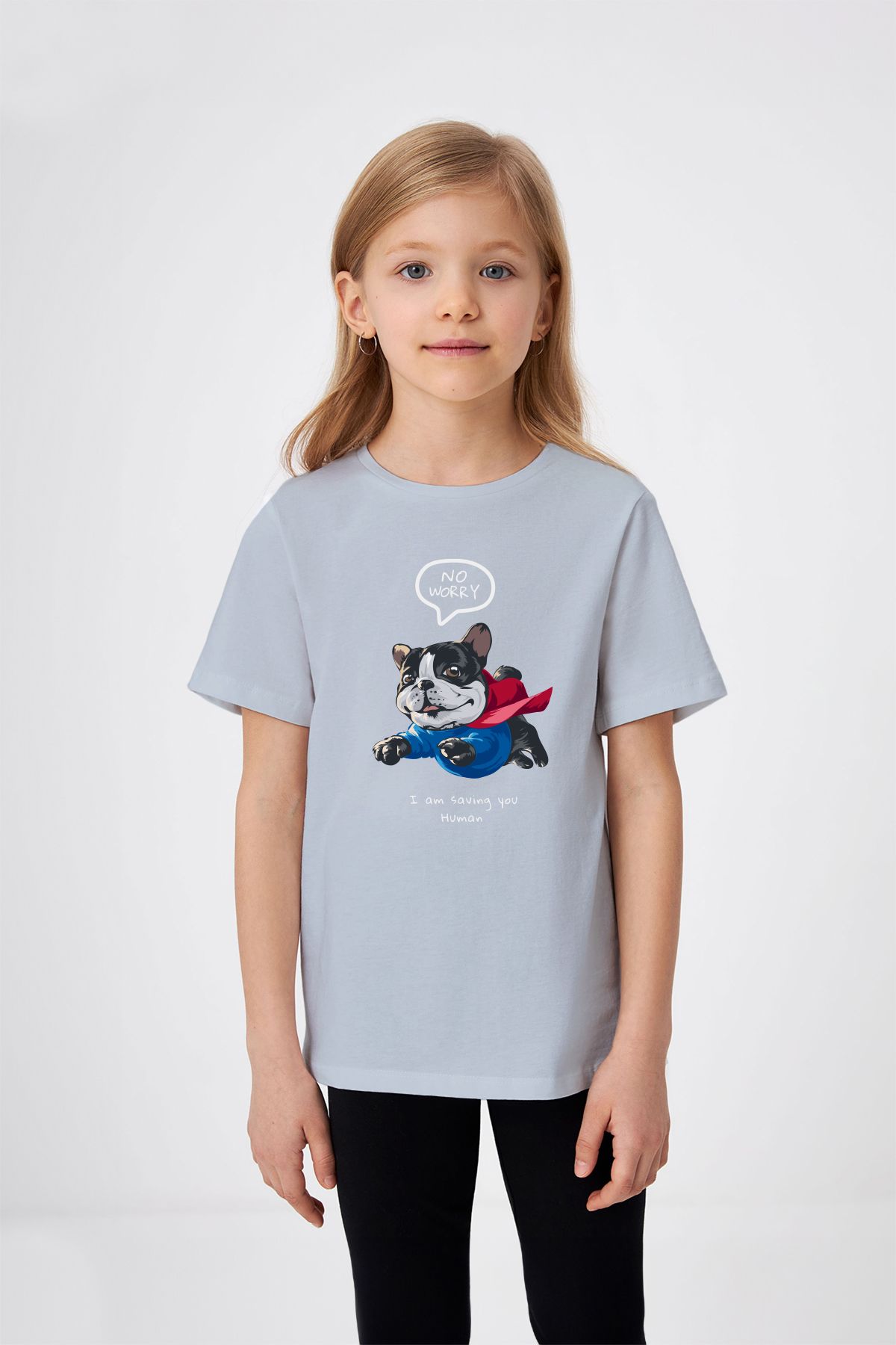 ADABEBEK Süper Kahraman Köpek Baskılı Kız Çocuk Tişört