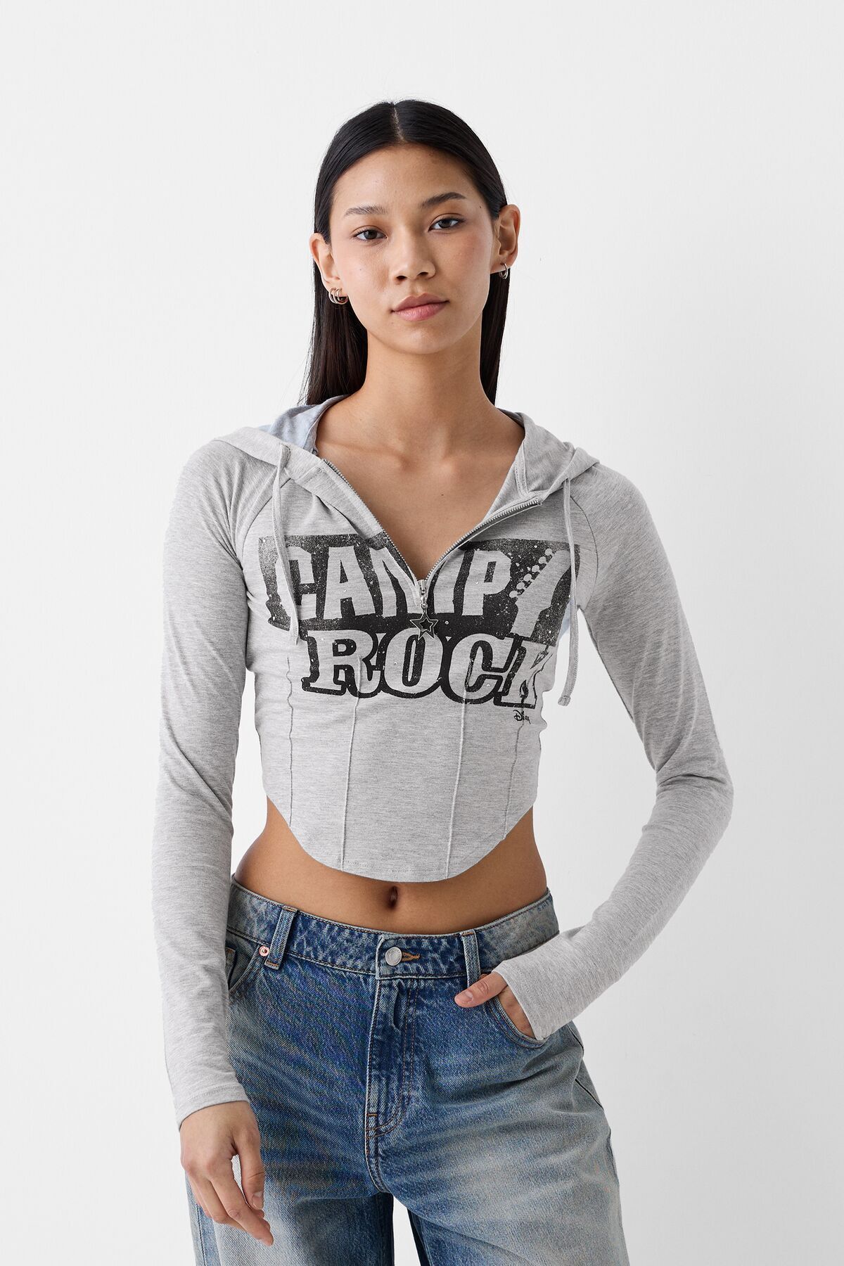 Bershka Uzun kollu ve kapüşonlu Camp Rock t-shirt
