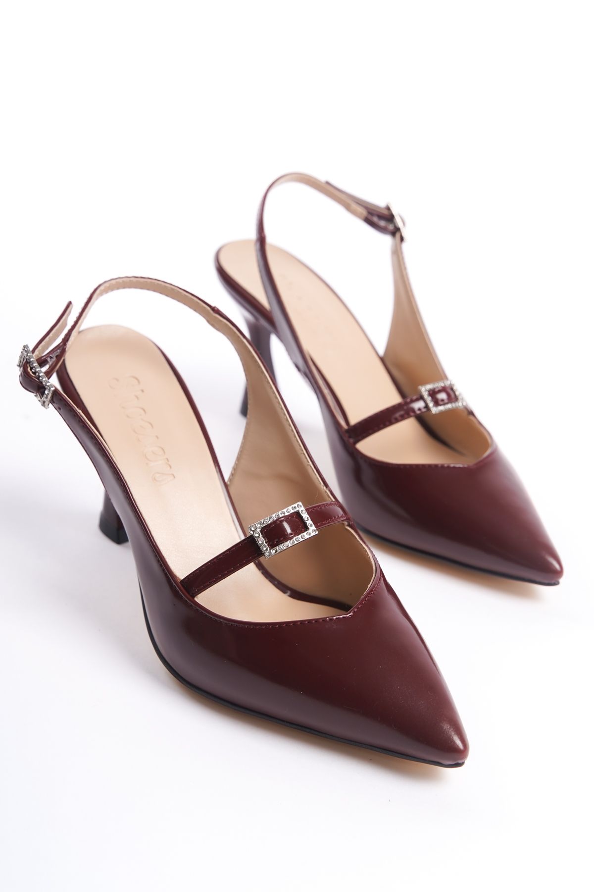 Shoesers Kadın Özel Tasarım Zarif Taşlı Baretli Rugan Stiletto Ayakkabı