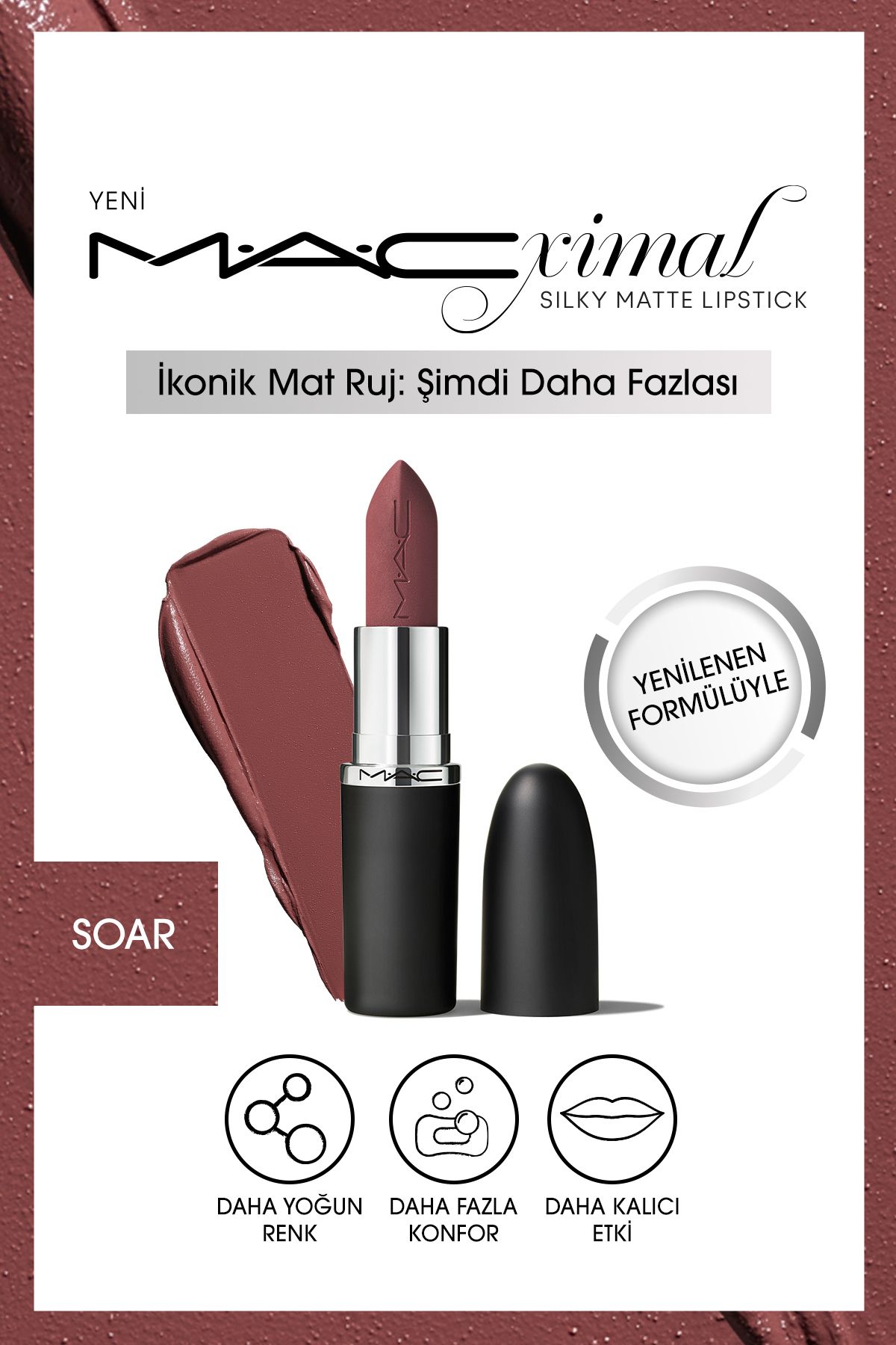 Mac M·A·CXIMAL Silky Matte Lipstick-Soar-Yoğun Renk Sağlayan Nemlendirme Etkili Ruj 3.5 g