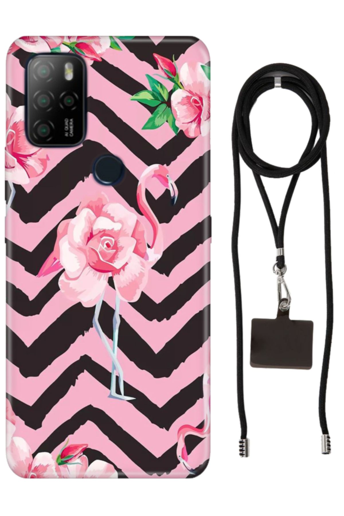 omix X300 - X500 Uyumlu Kılıf Boyun Askılı Telefon Askısı / Desenli Silikon Flamingo