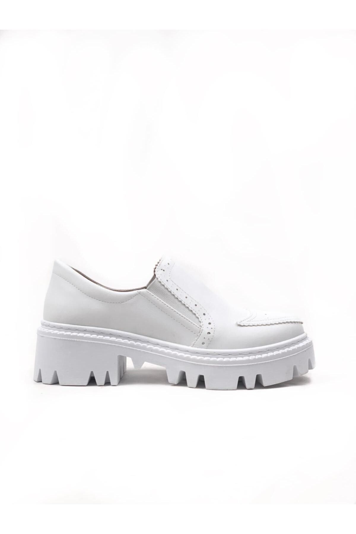 bescobel Kadın Beyaz Esdan Günlük Yürüyüş Leofer Makosen Ayakkabısı