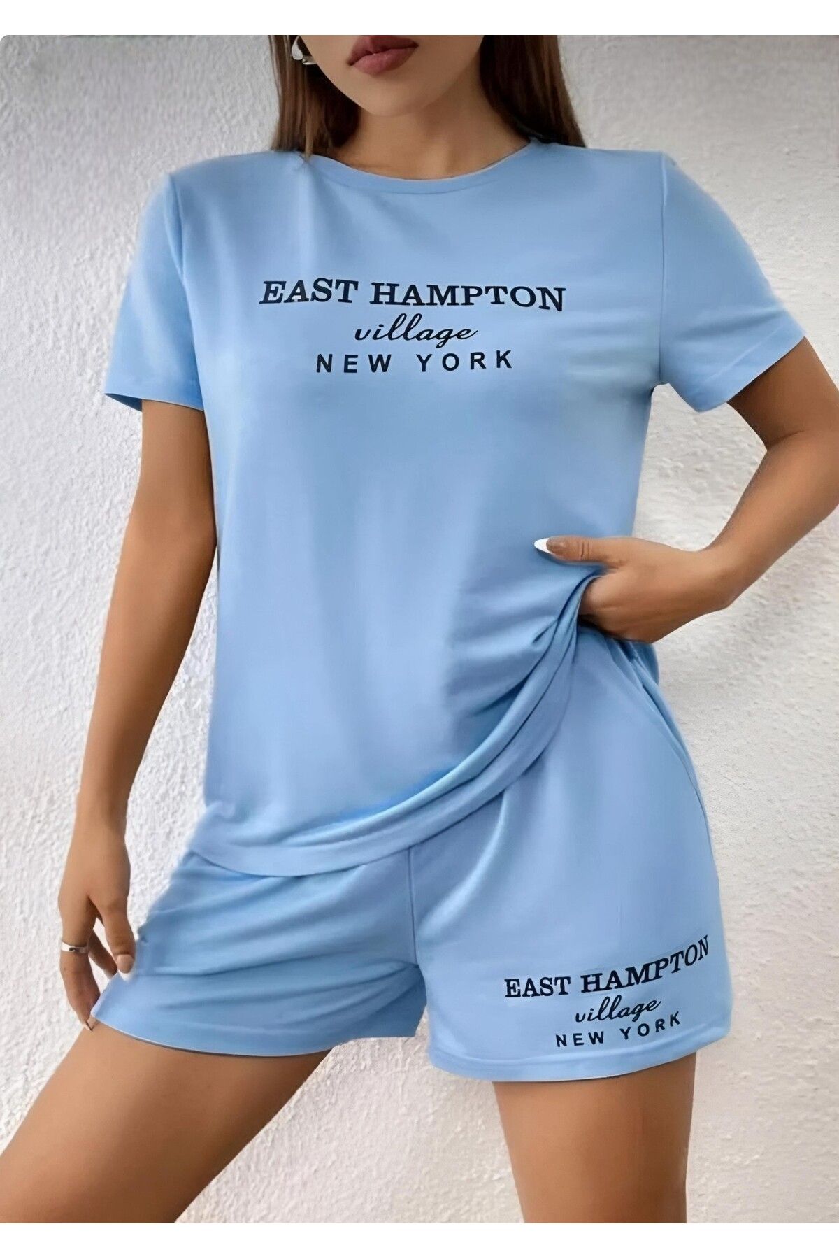 NewCabin Yeni Sezon Bebe Mavisi East Hampton Baskılı Yazlık Alt-Üst Takım