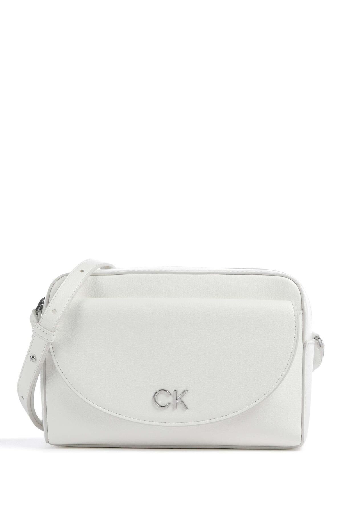 Calvin Klein Kadın Marka Logolu Çoklu Kart Bölmeli Suni Deri Beyaz Omuz Çantası K60K611914-YAF