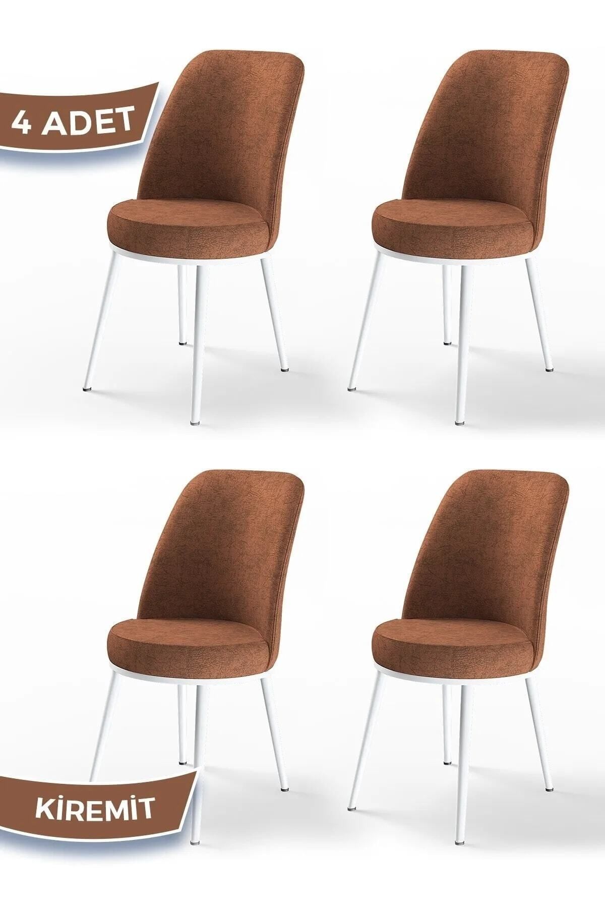 Canisa Dexa Serisi, Üst Kalite Mutfak Sandalyesi,4 Adet Kiremit Sandalye, Metal Beyaz İskeletli