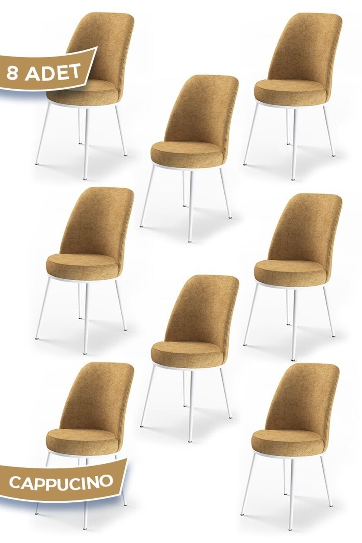 Canisa Concept Dexa Serisi, Üst Kalite Yemek Odası Sandalyesi, Metal Beyaz Iskeletli, 8 Adet Cappucino