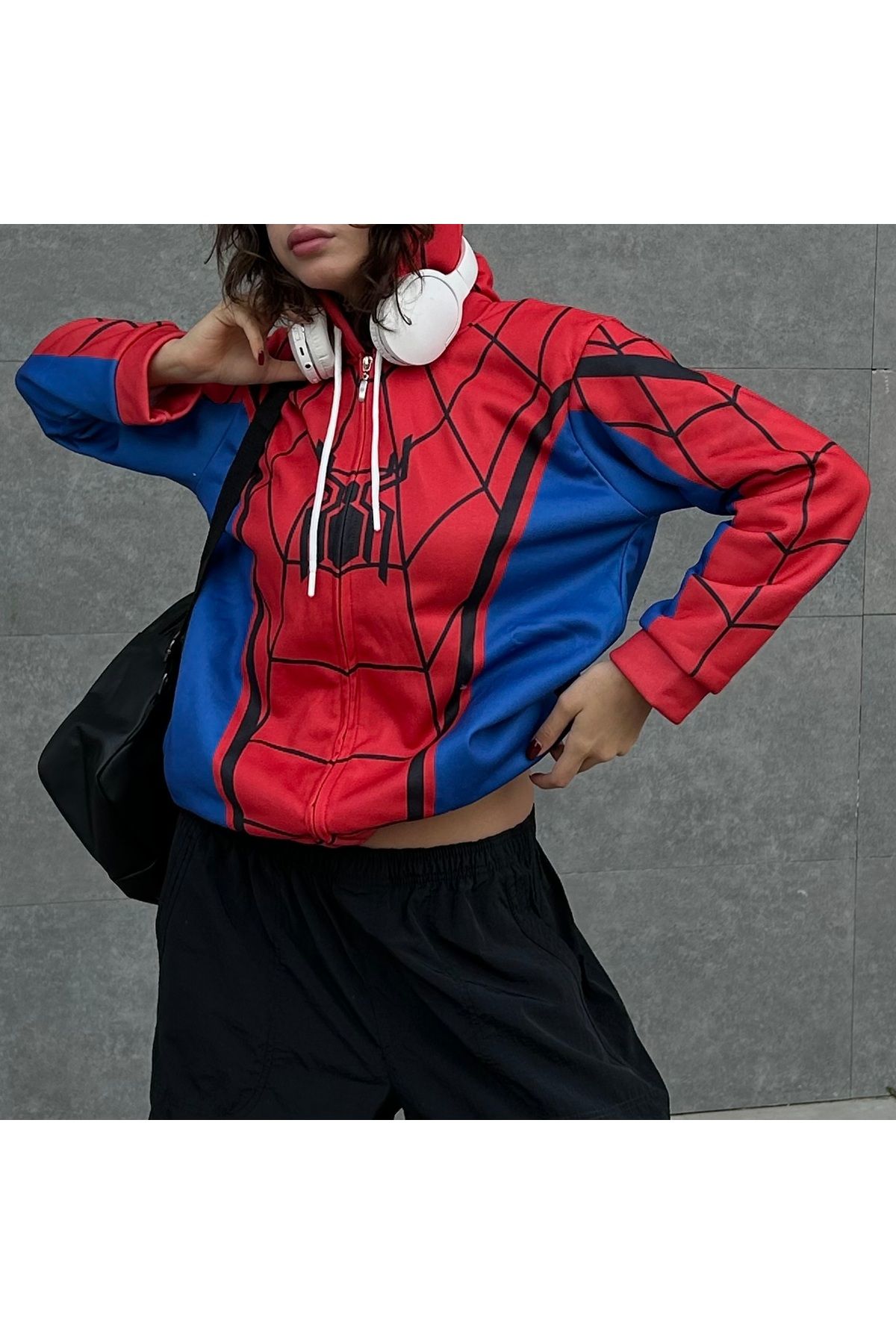 Köstebek Spiderman Cosplay Fermuarlı (Unisex) Kapüşonlu Sweatshirt