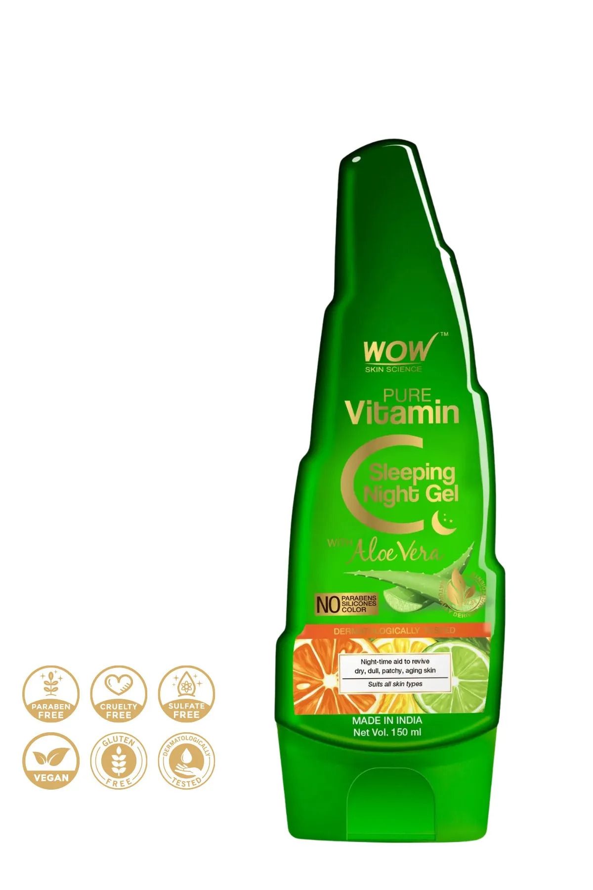 WOW Skin Science Aloe Vera Saf C Vitamini Uyku Gece Jeli-%98,85 Doğal Içerik-pigmentasyon Kontrolü,c Vitamini 150ml