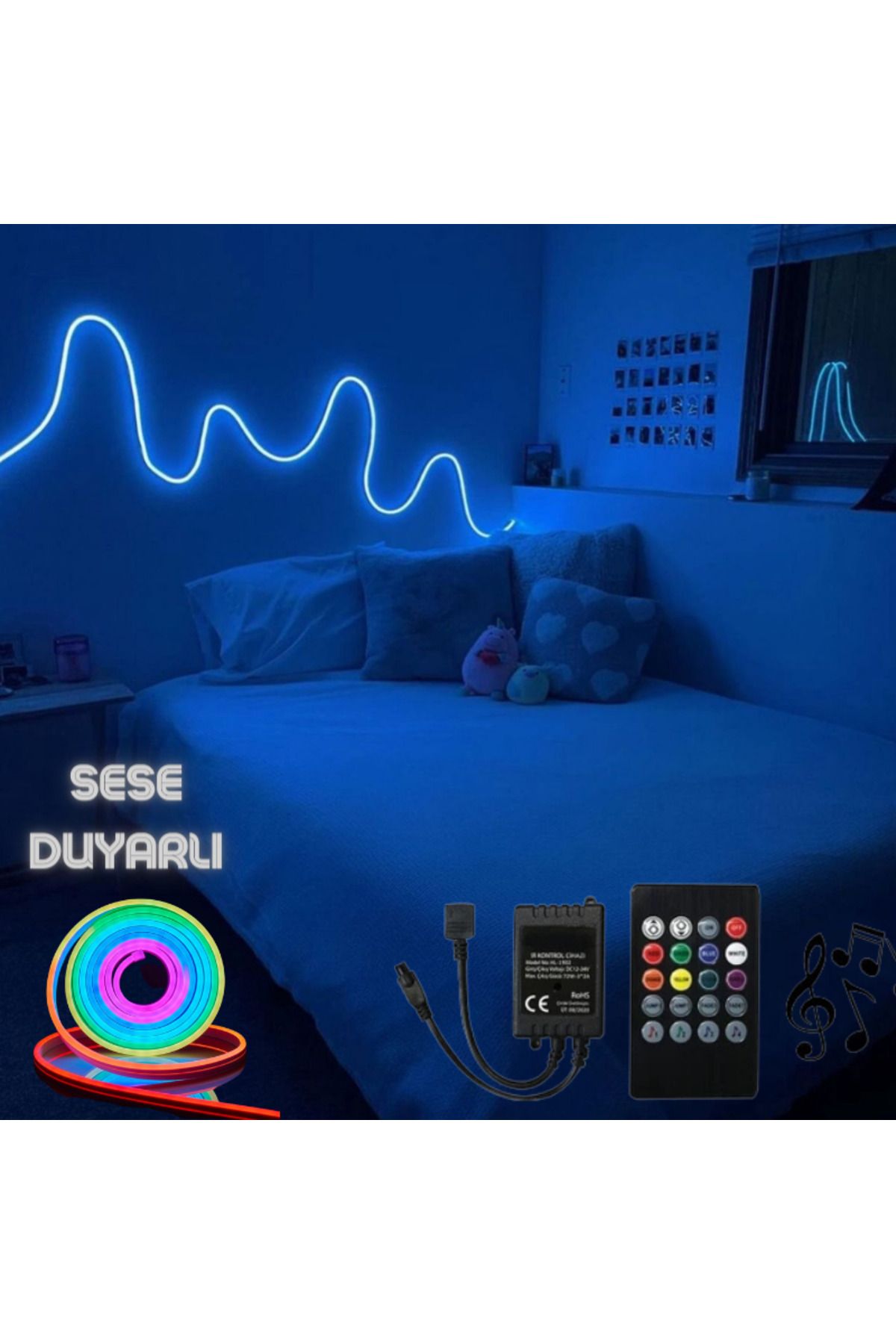 neeko Neon Rgb Led - Sese Müziğe Duyarlı Kumandalı -Çok Renkli - 2,5 Metre Tak Çalıştır