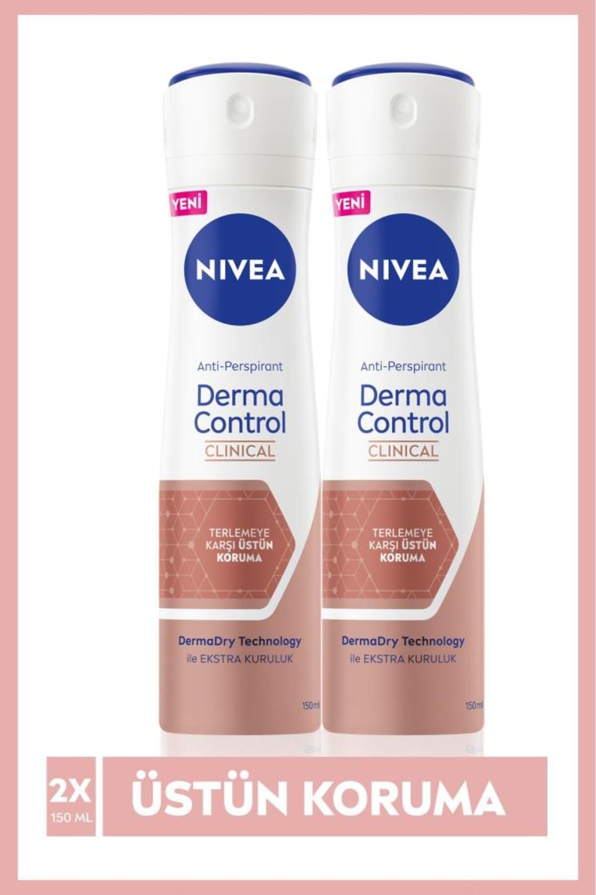 NIVEA Derma Control Clinical Kadın Sprey Deodorant 150ml,96 Saat Üstün Koruma X2 Adet