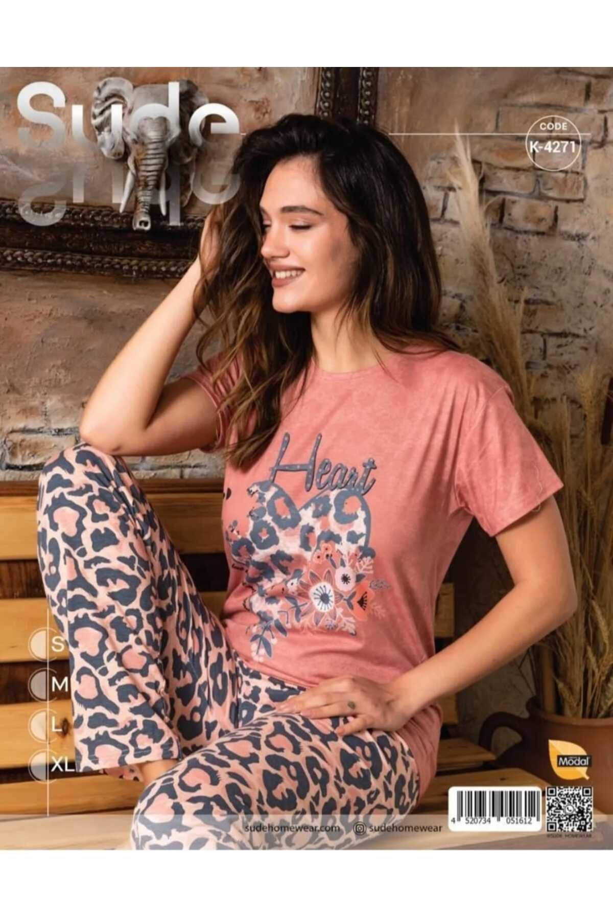 Sude Kadın Leopar Desenli Pijama Takımı
