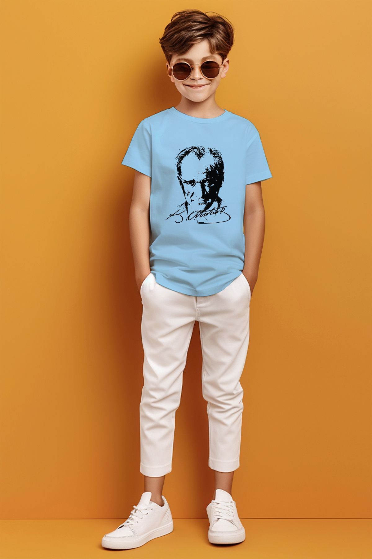 ADABEBEK Kemal Atatürk İmzalı Gölgeli Baskılı Erkek Çocuk Tişört
