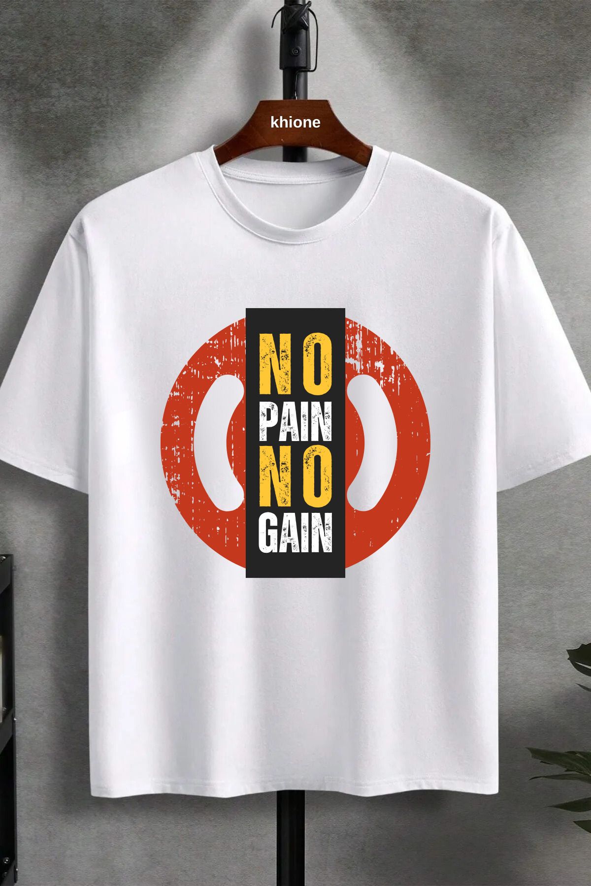 Khione Unisex Tasarım No Pain No Gain Baskılı Oversize %100 Pamuk T-shirt