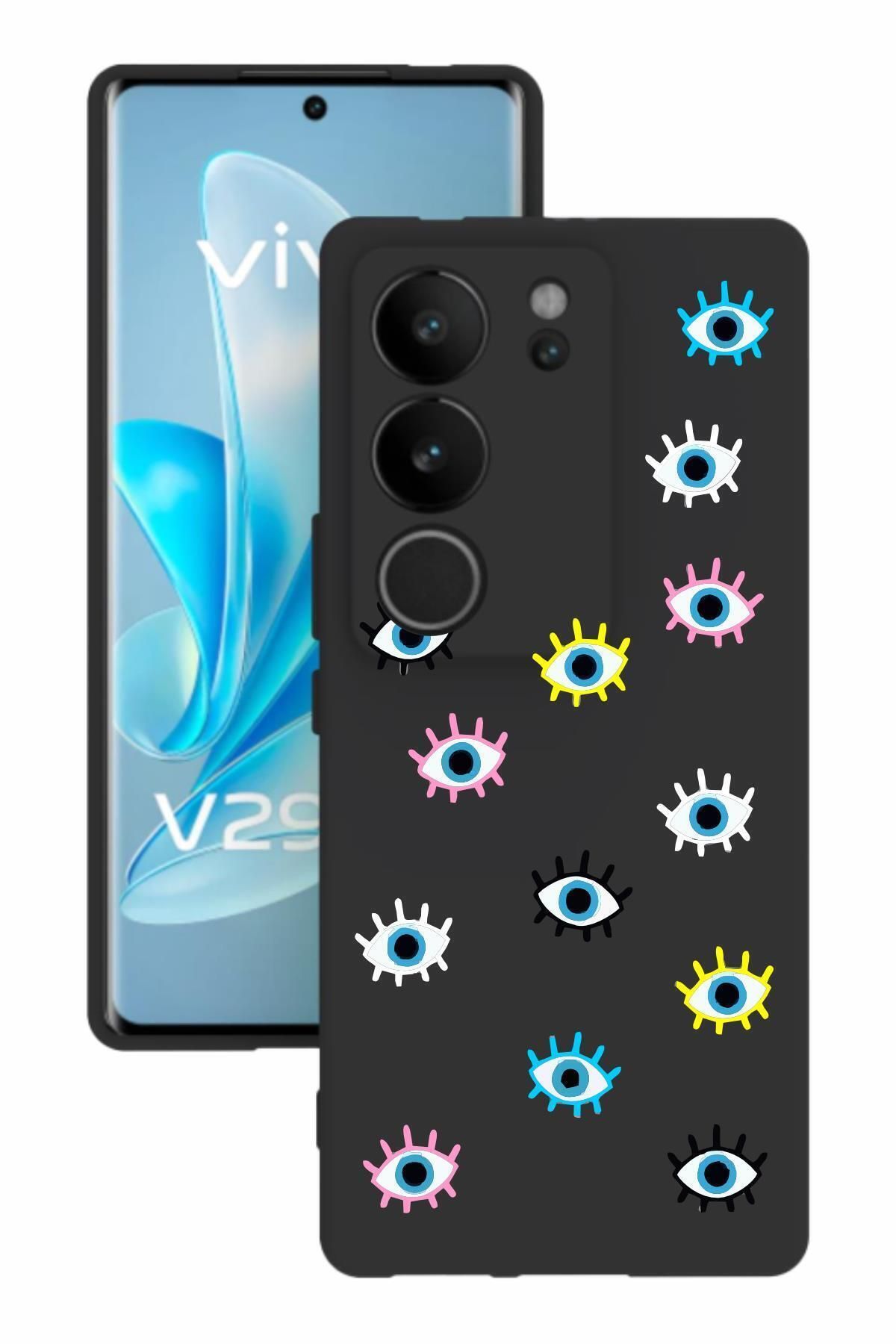 vivo V29 Baskılı Ve Kamera Korumalı Siyah Renk Silikon Kılıf