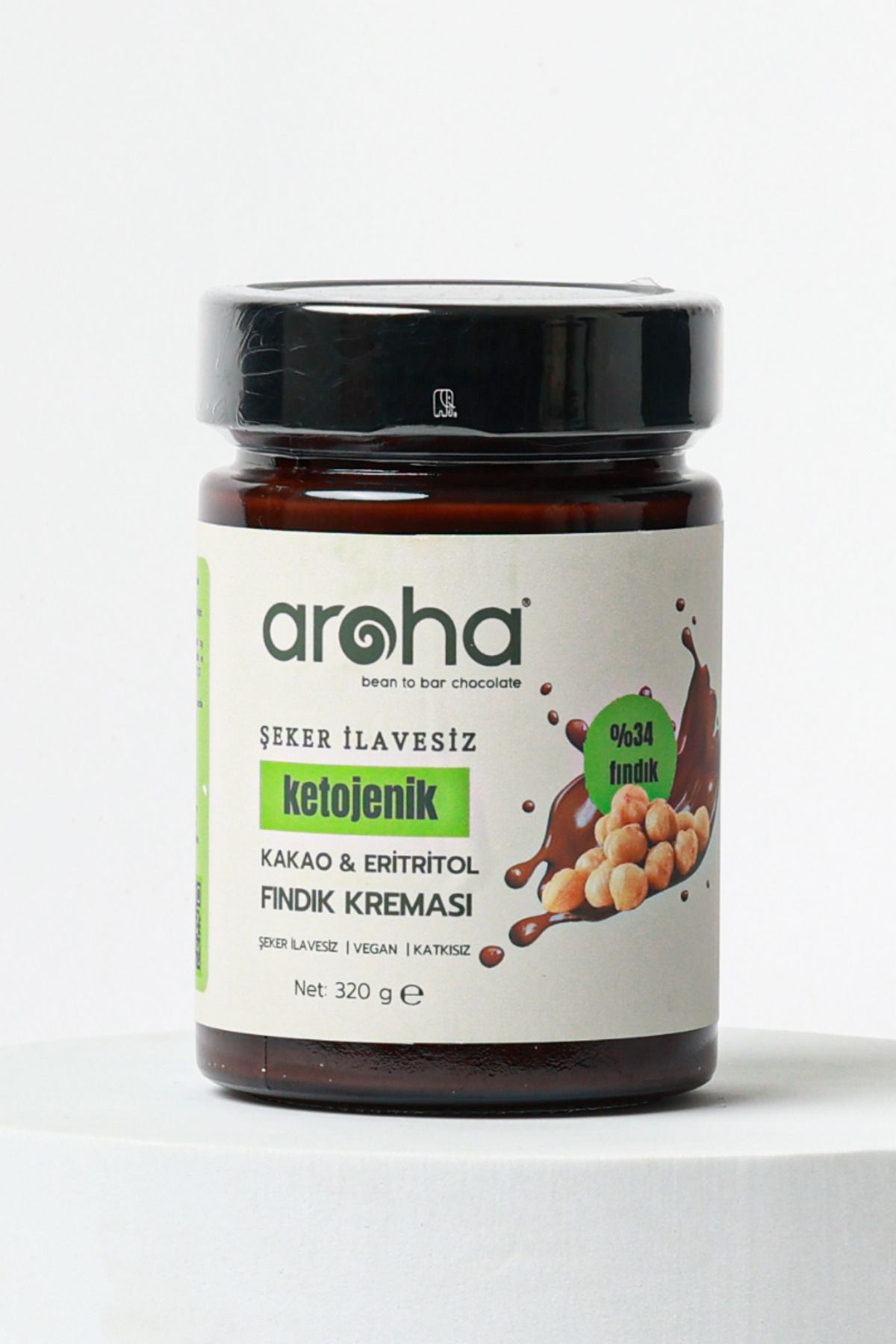 AROHA Şekersiz Kakaolu & Eritritollü Ketojenik Fındık Kreması - 320 Gr