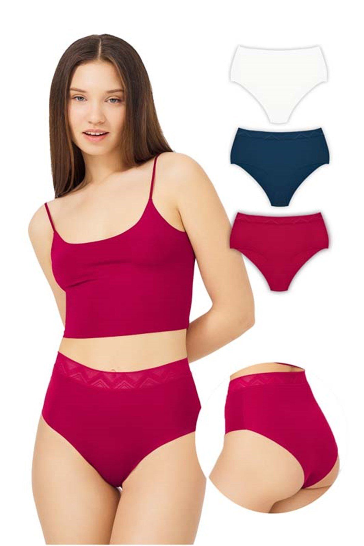 Cottonhill Basic Yüksek Bel Lazer Kesim Bikini Külot 3'lü Paket