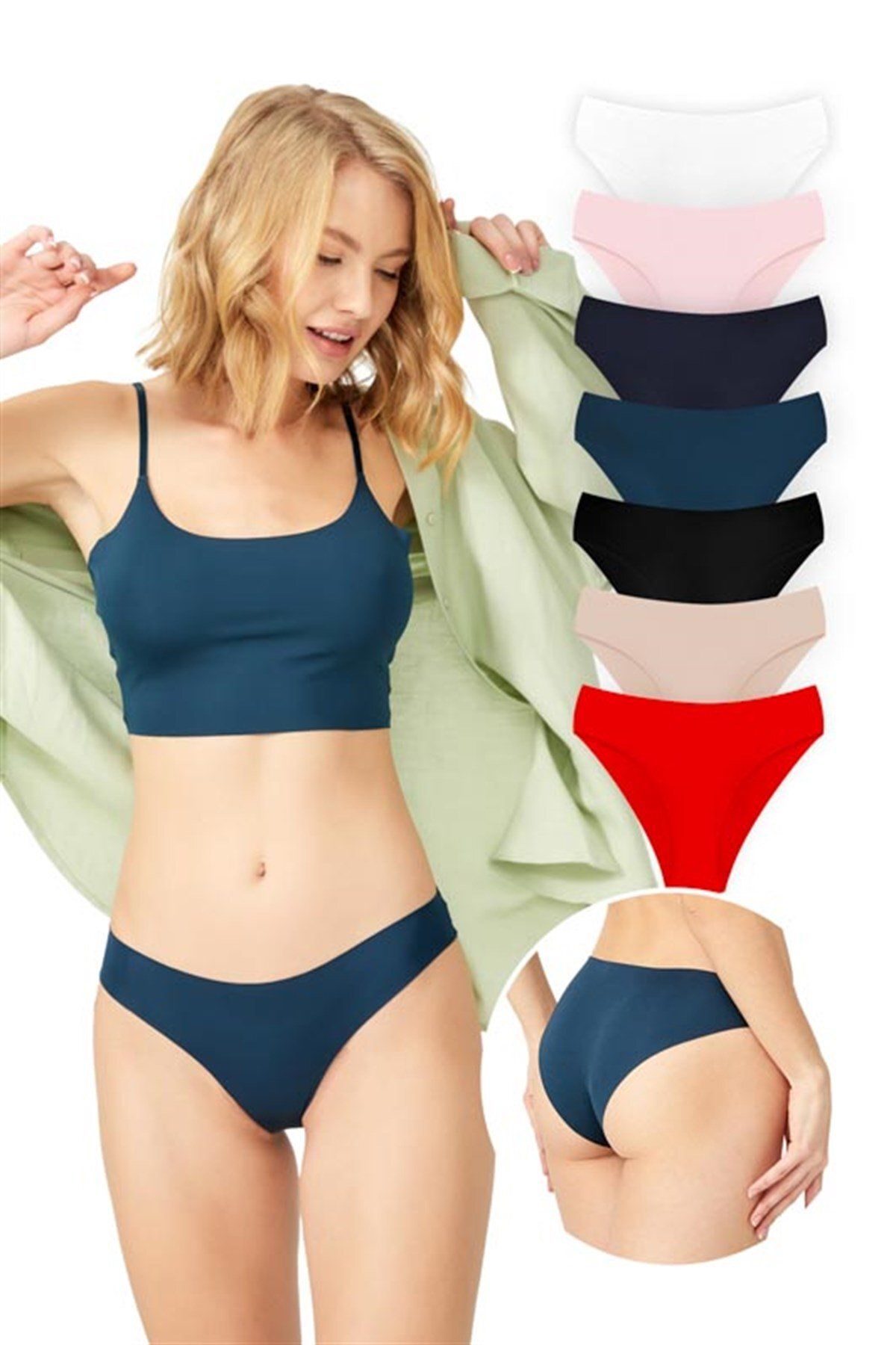 Cottonhill Basic Iz Yapmayan Lazer Kesim Kadın Bikini Külot 7'li Paket
