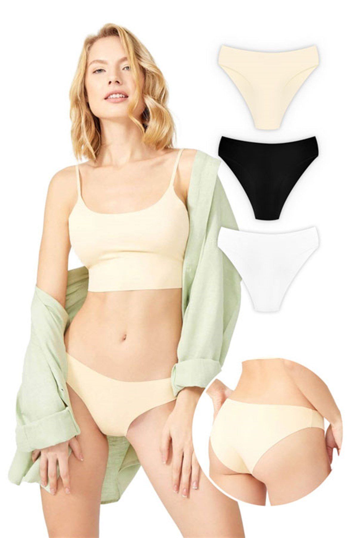 Cottonhill Basic İz Yapmayan Lazer Kesim Kadın Bikini Külot 3'lü Paket - 4