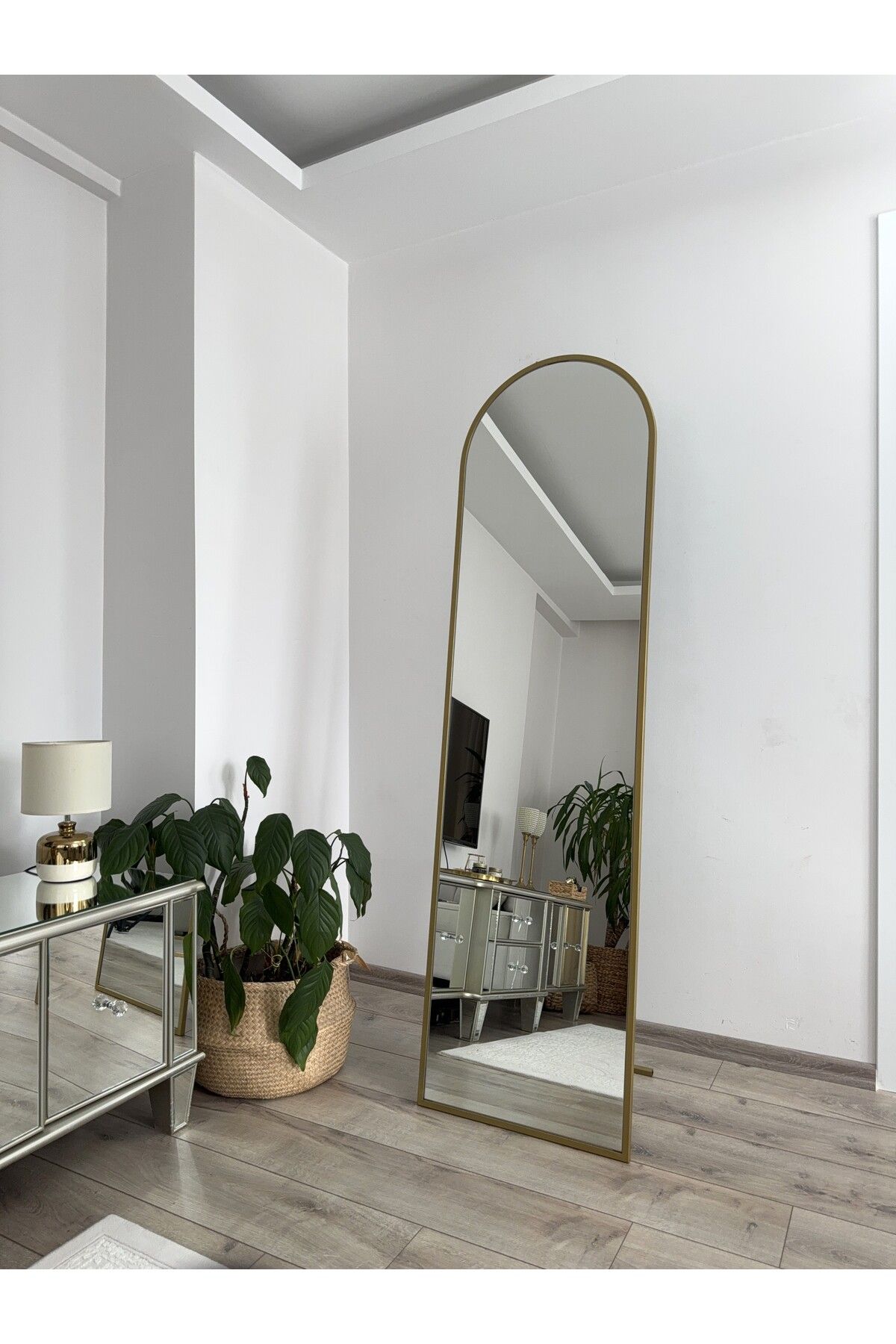 EFFE YAPI DEKOR Gold Metal Çerçeveli 180x50 Cm Oval Boy Aynası