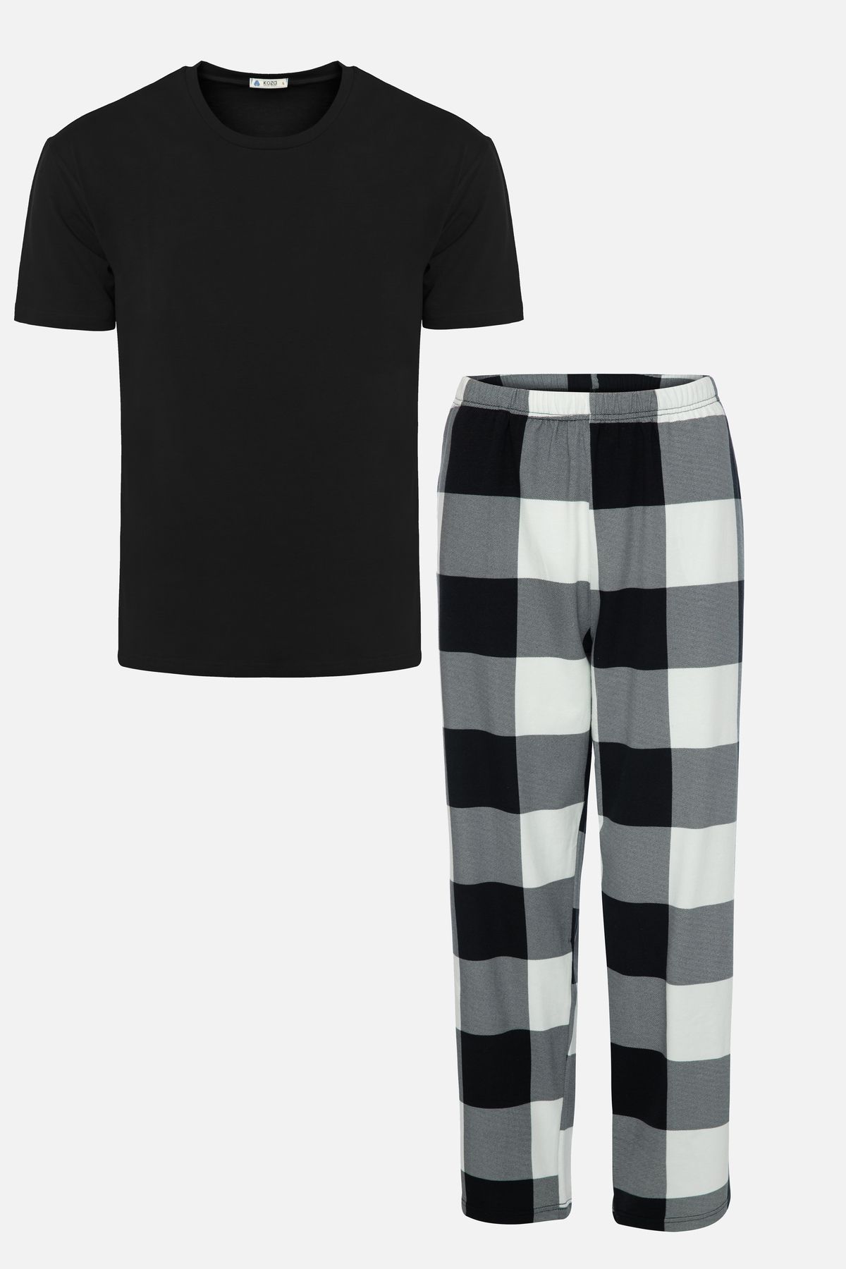 koza iç giyim Erkek Kısa Kollu Pamuklu Ekose Desenli Pijama Takımı