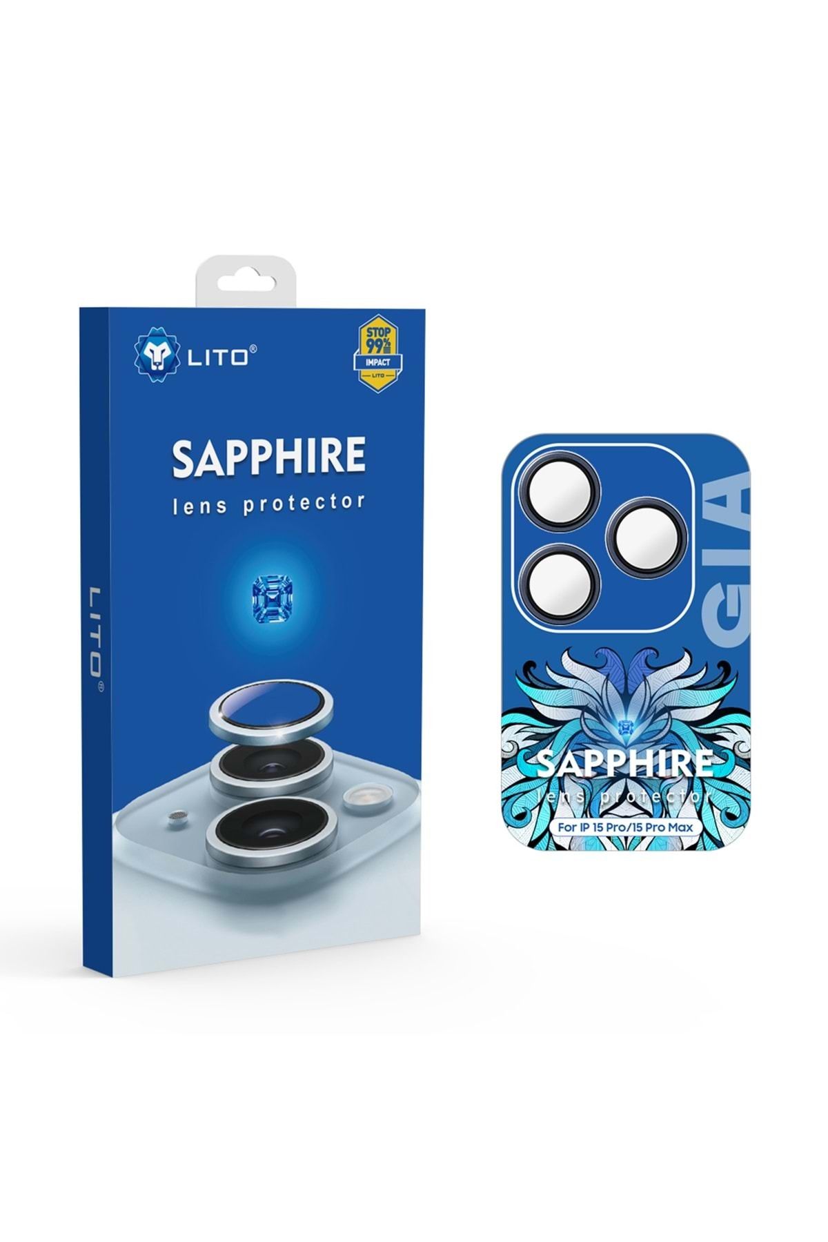 Lito LİTO iPhone 15 Pro/15 Pro Max SAPPHİRE Kamera Lens Koruyucu Blue Titanium