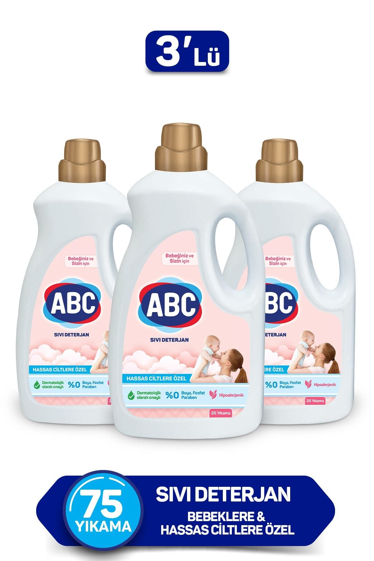 ABC Bebeklere Hassas Ciltlere Özel Sıvı Çamaşır Deterjanı 1.5ltx3 Adet