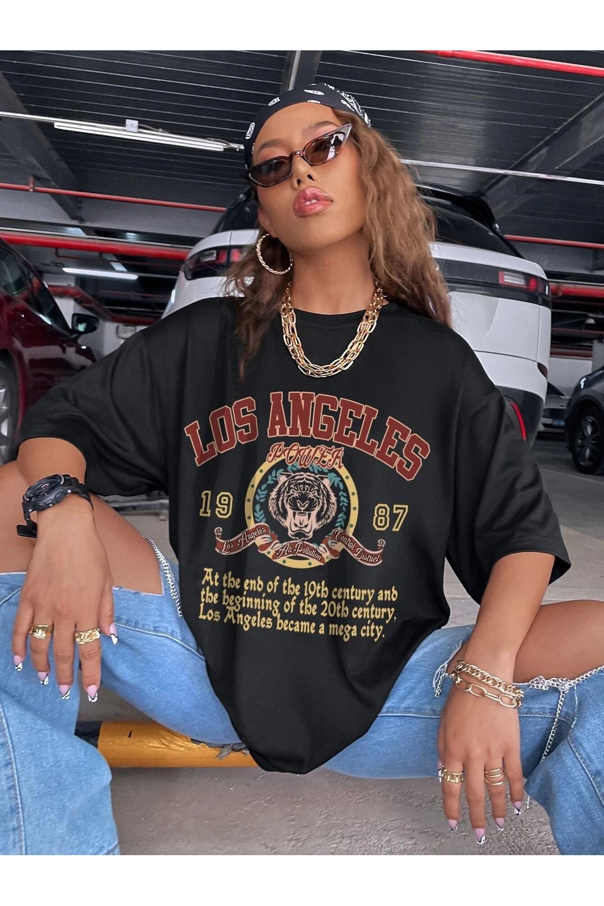 Know Kadın Siyah Los Angeles 1987 Tiger Baskılı T-shirt