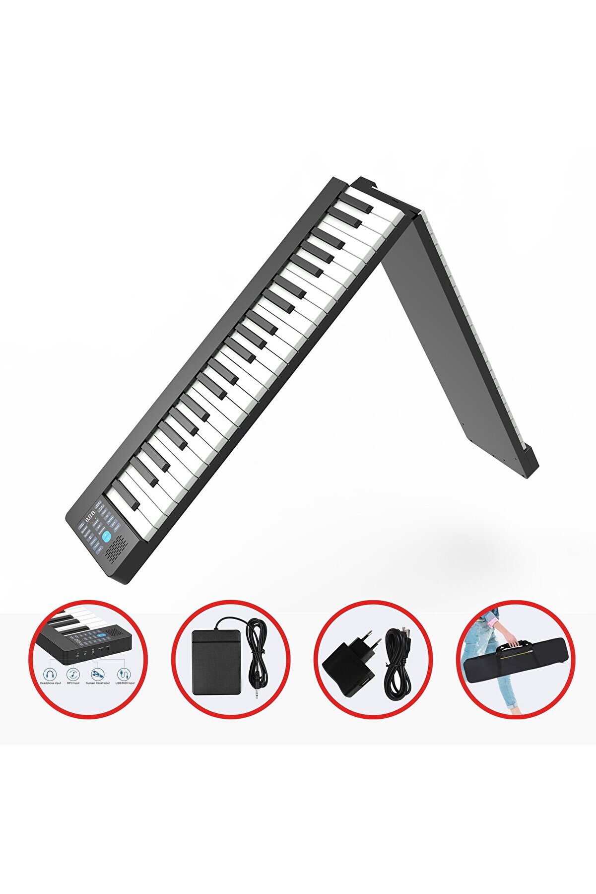 JWIN Jdp-8800 Katlanabilir Tuş Hassasiyetli Bluetooth Şarjlı Piyano - Siyah